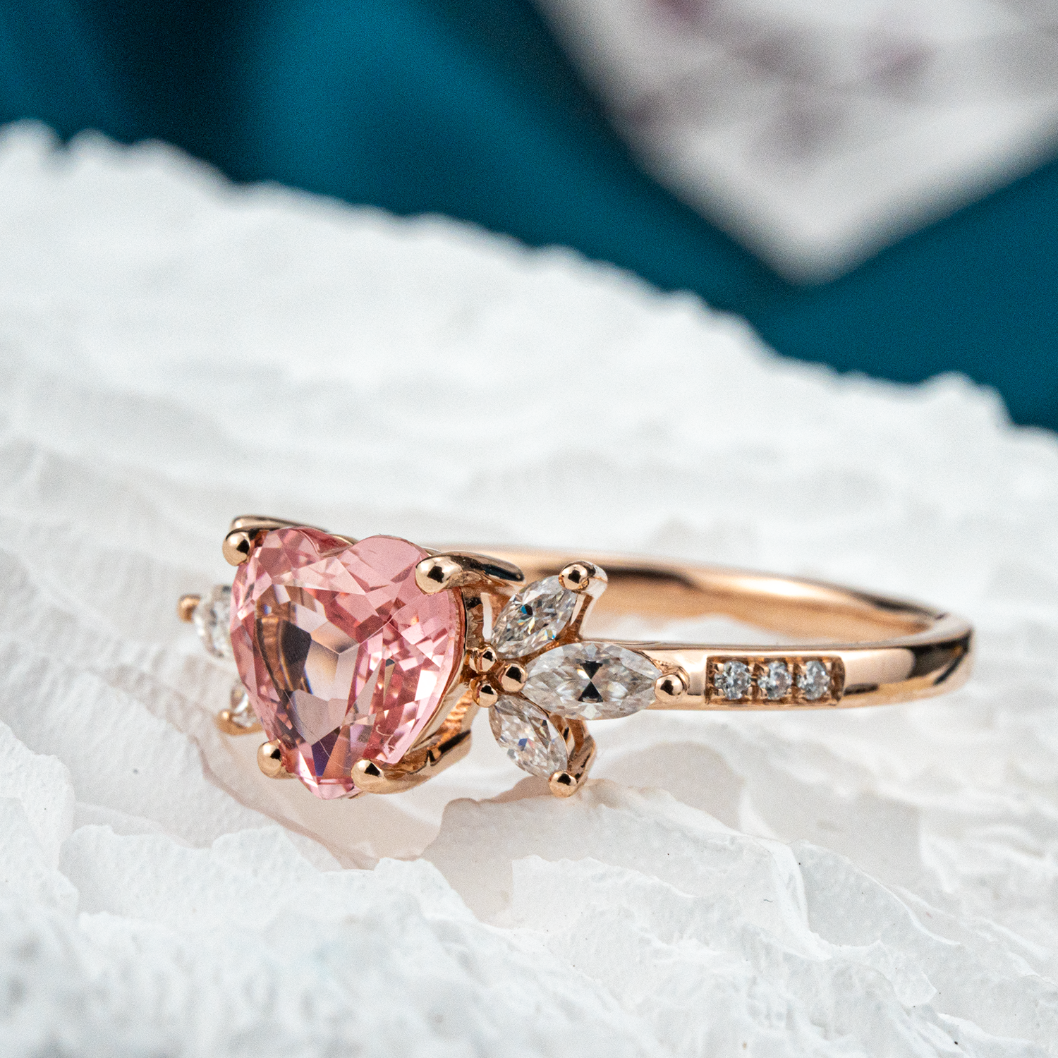 Exquisite Padparadscha Butterfly Moissanite Engagement Ring