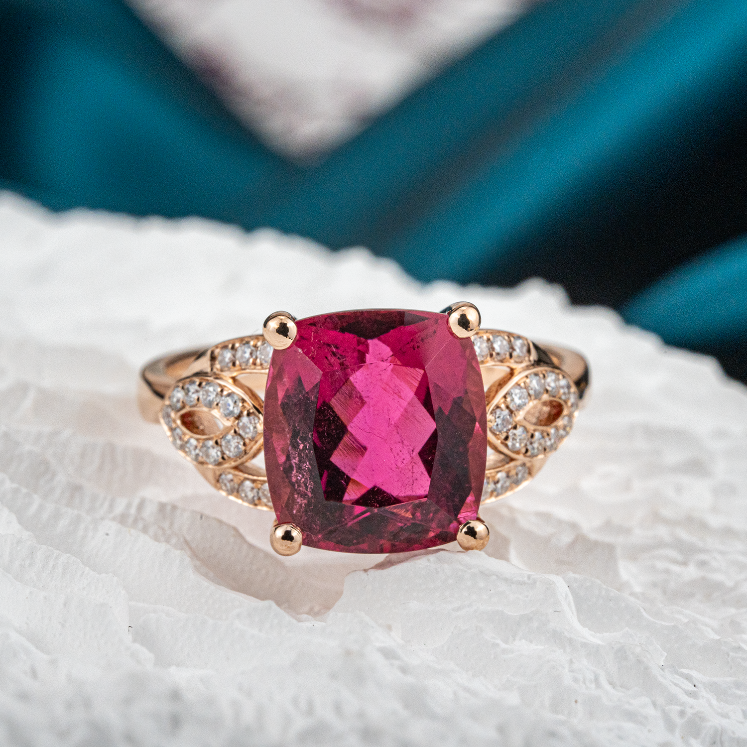 Luxurious square cut rubellite rose gold ring - perfect for engagement