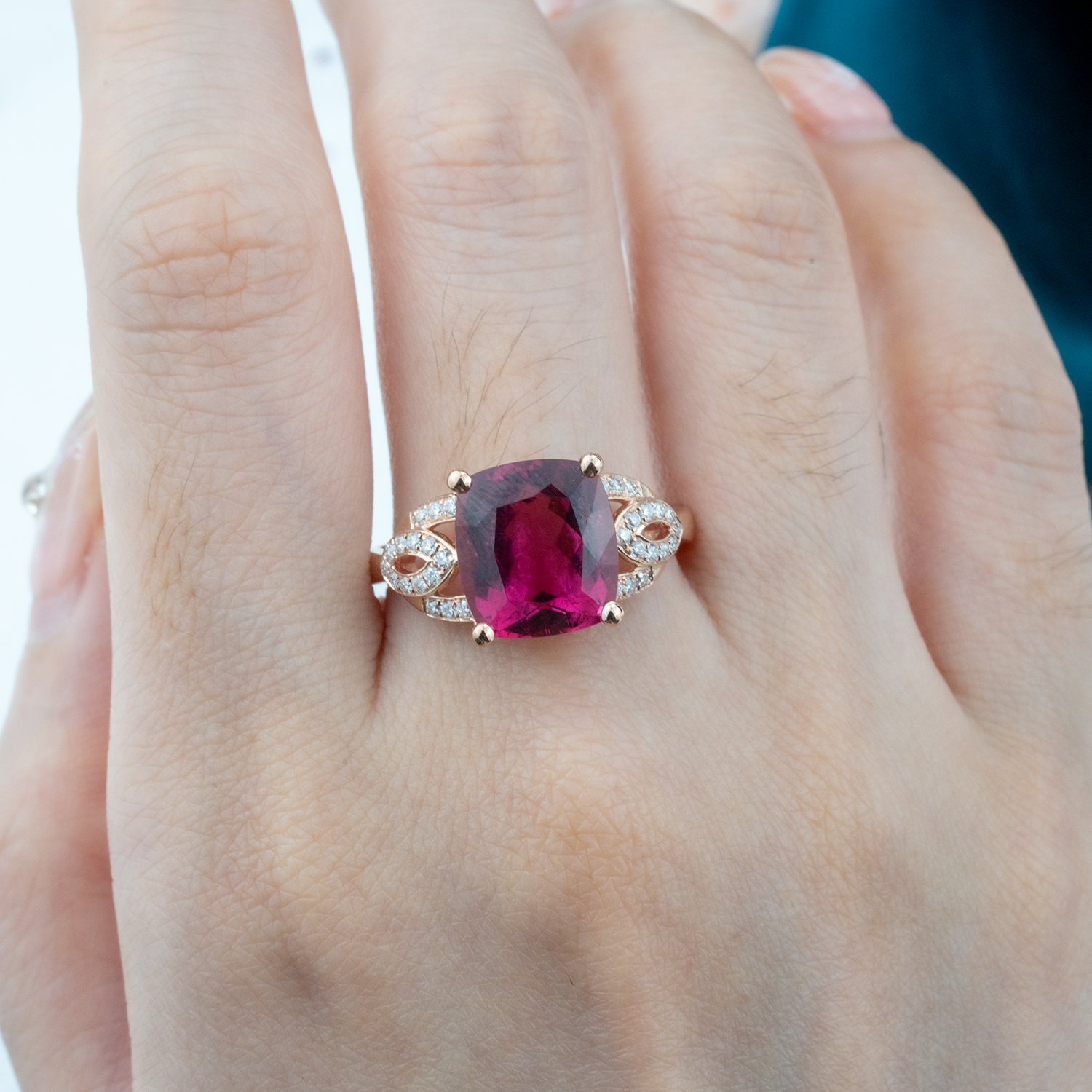 Luxurious square cut rubellite rose gold ring - perfect for engagement