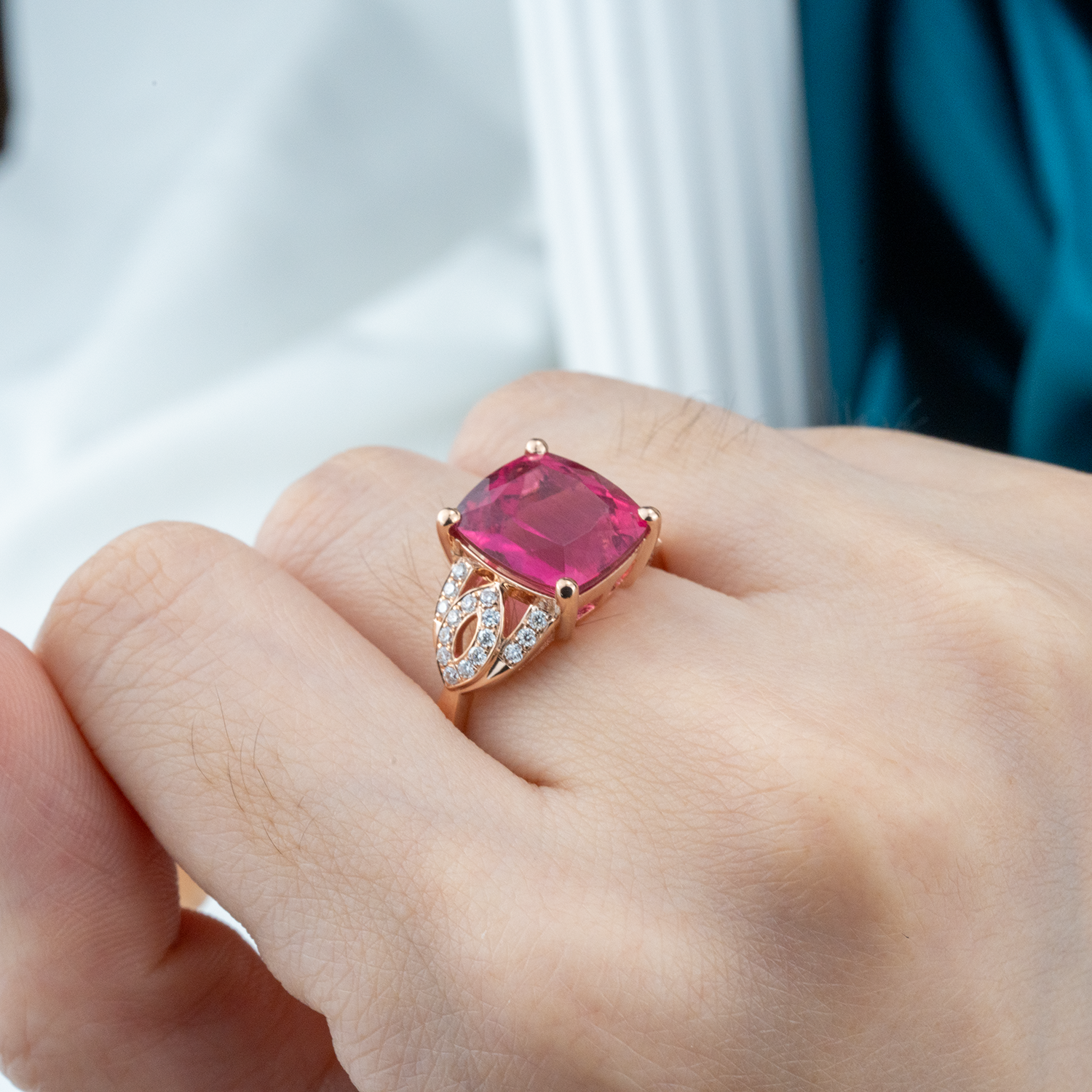 Luxurious square cut rubellite rose gold ring - perfect for engagement