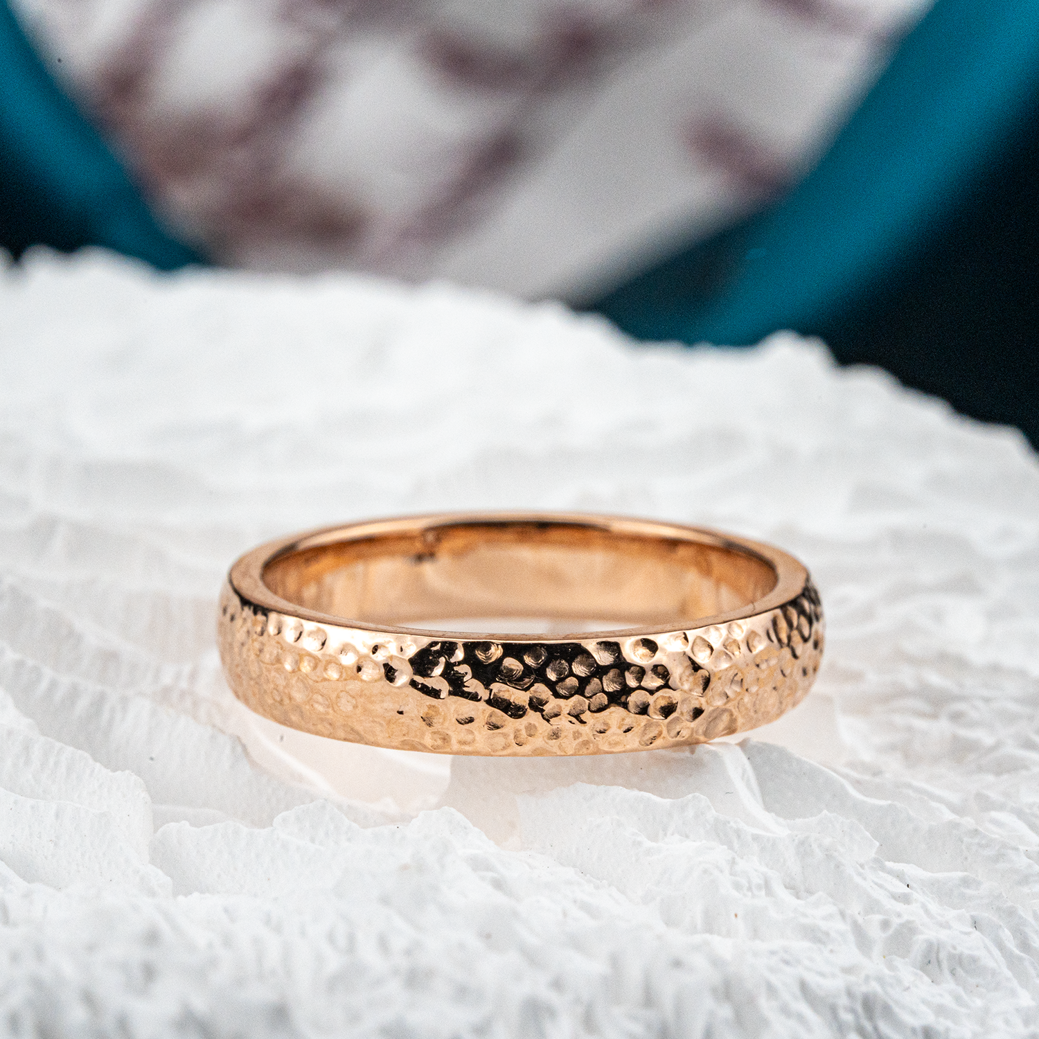 Stylish promise ring crafted in a classic hammered pattern, perfect for making a lasting commitment.