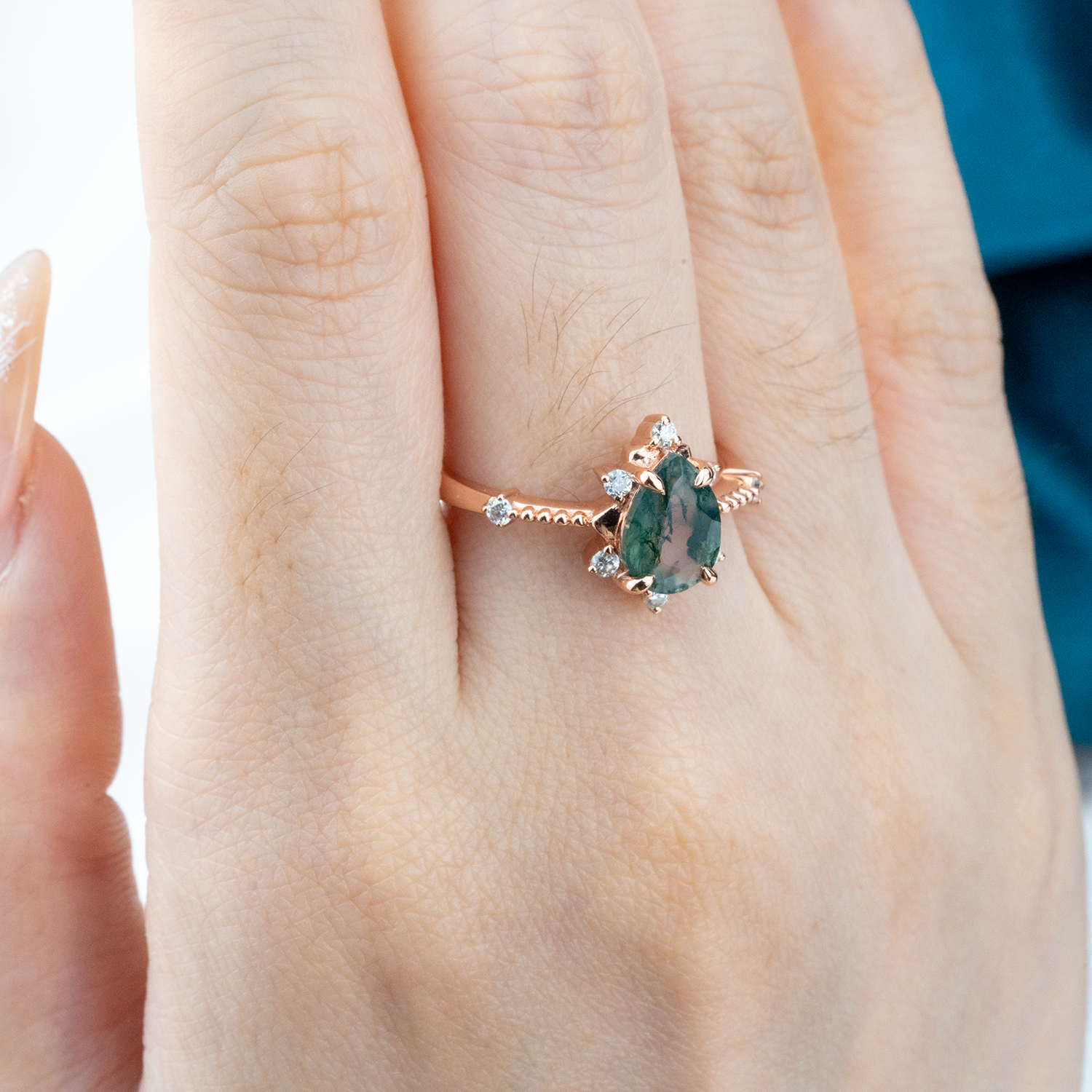 Unique Pear Moss Agate Engagement Ring - Elegant Gemstone Accessory