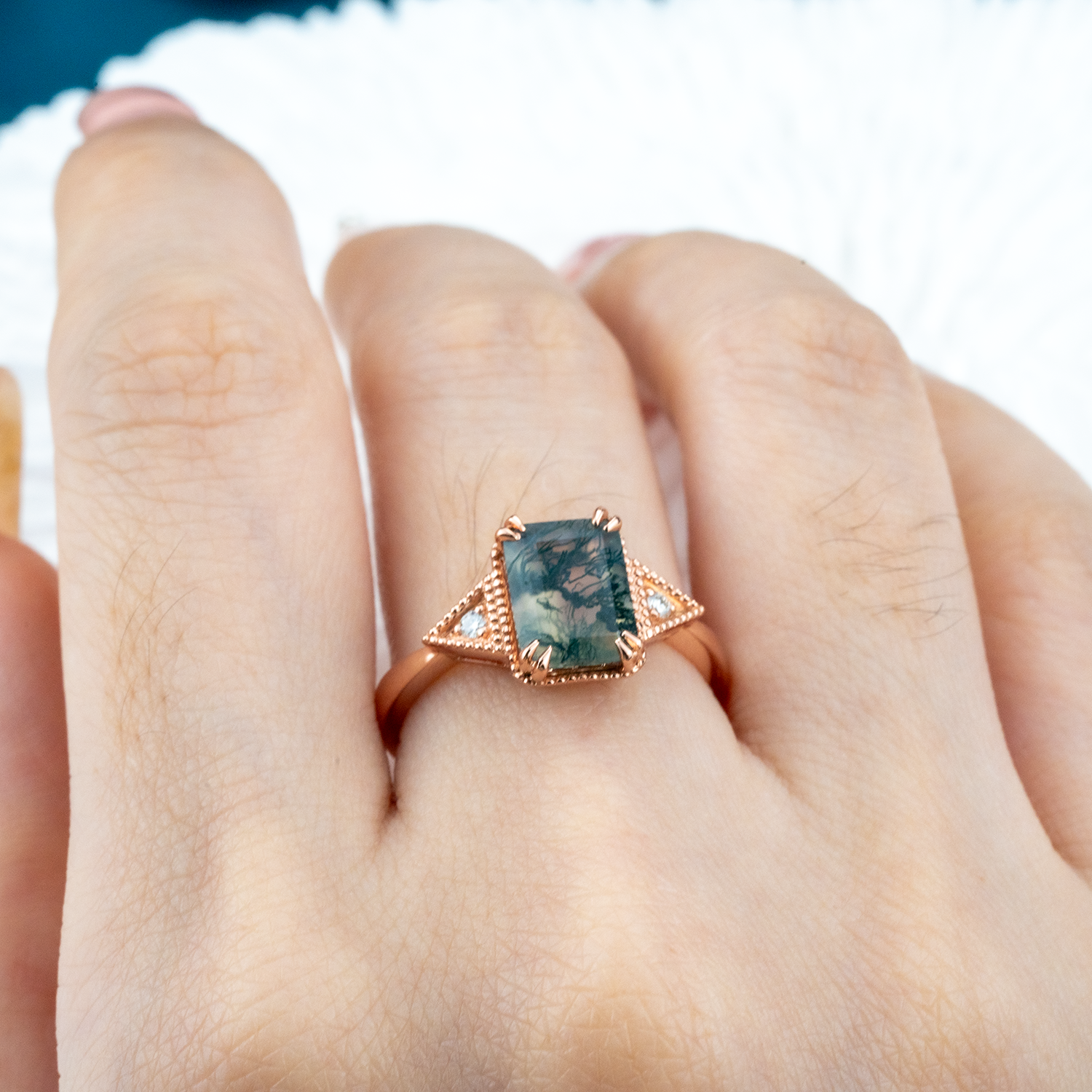 Beautiful Square Moss Agate Ring - Unique, Stunning, Nature-Inspired