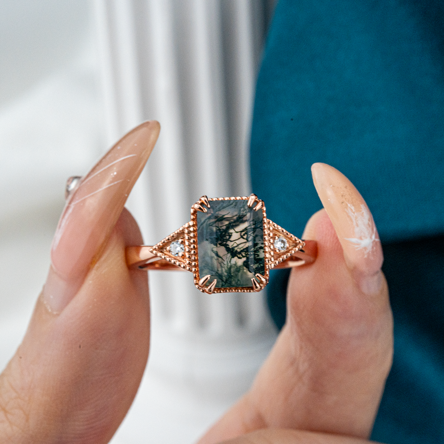 Beautiful Square Moss Agate Ring - Unique, Stunning, Nature-Inspired