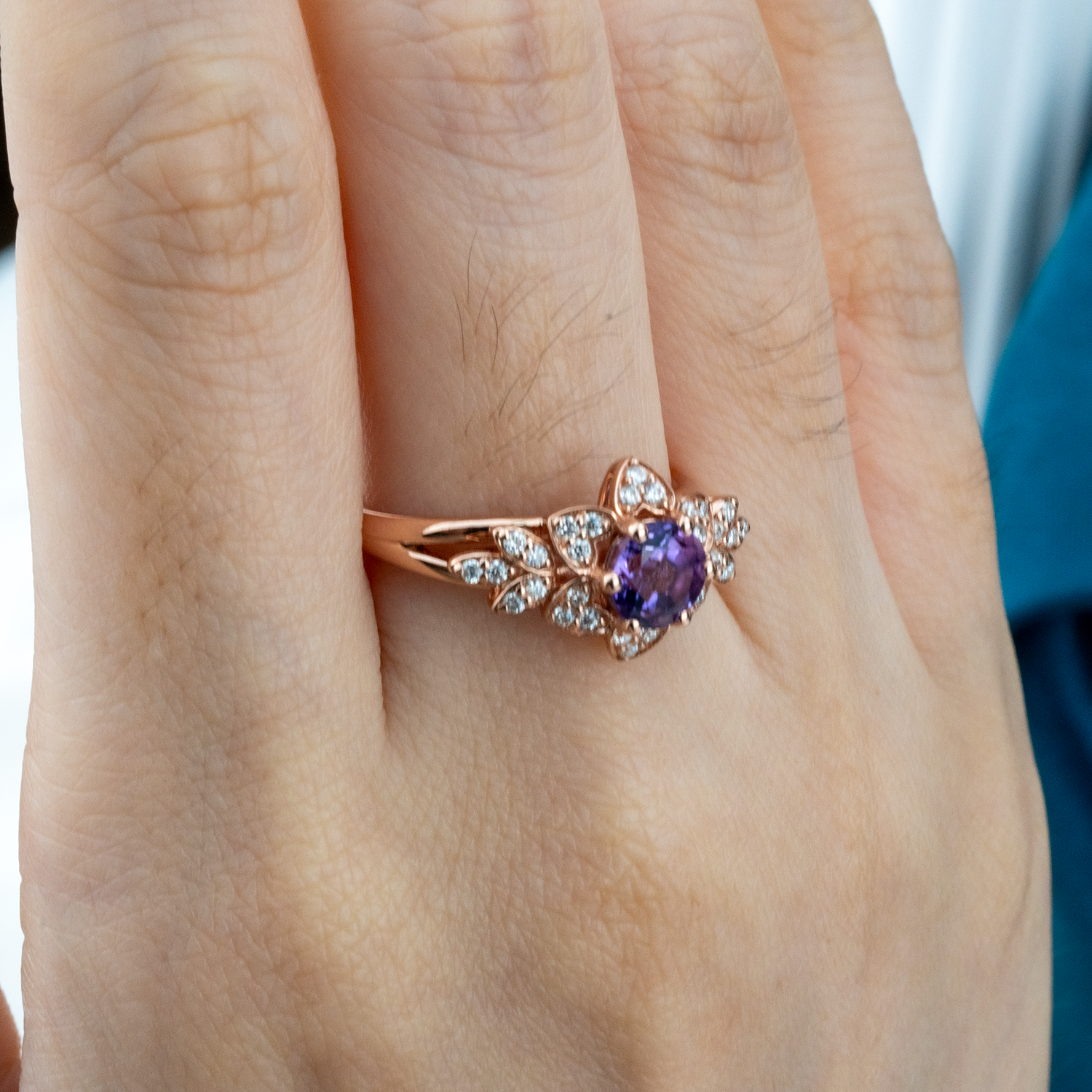 Exquisite round amethyst ring sparkling with luxury and elegance, perfect for a sophisticated touch.