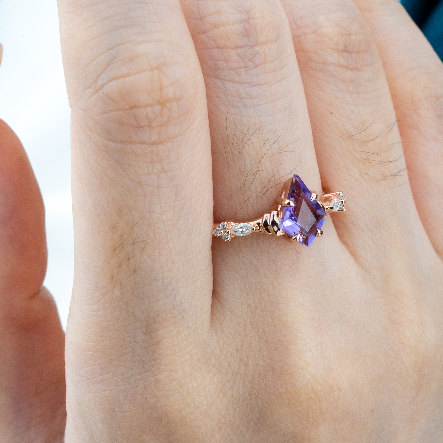Kite Amethyst Ring crafted for engagement, perfect anniversary gift.
