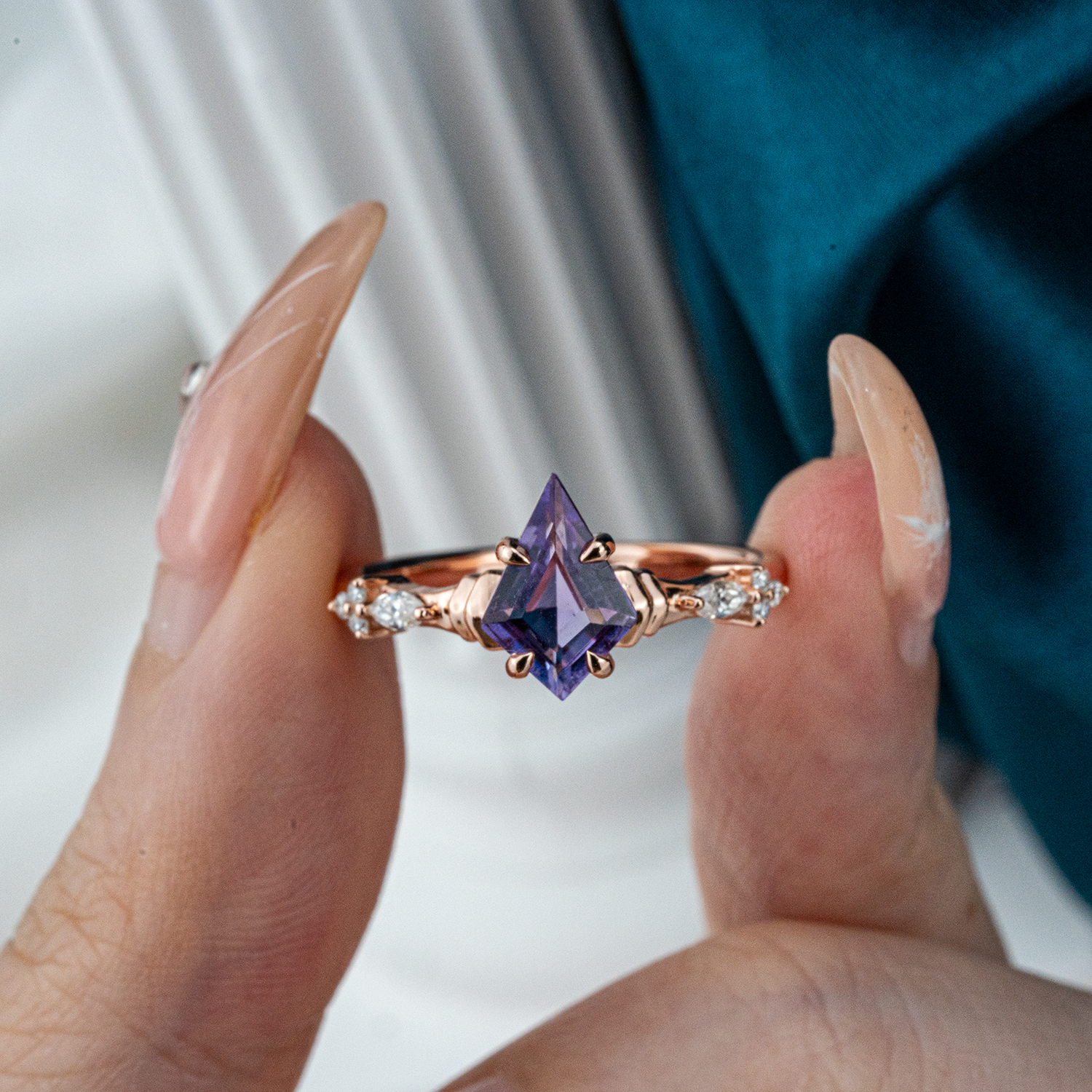 Kite Amethyst Ring crafted for engagement, perfect anniversary gift.