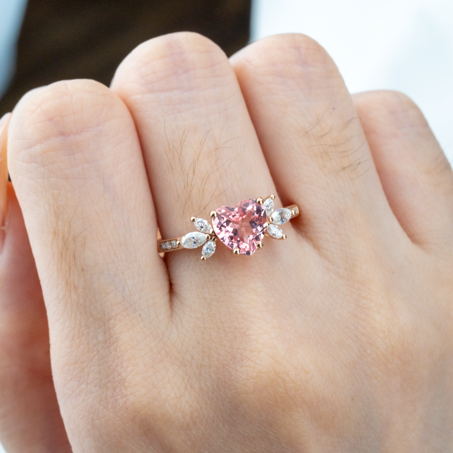 Exquisite Padparadscha Butterfly Moissanite Engagement Ring