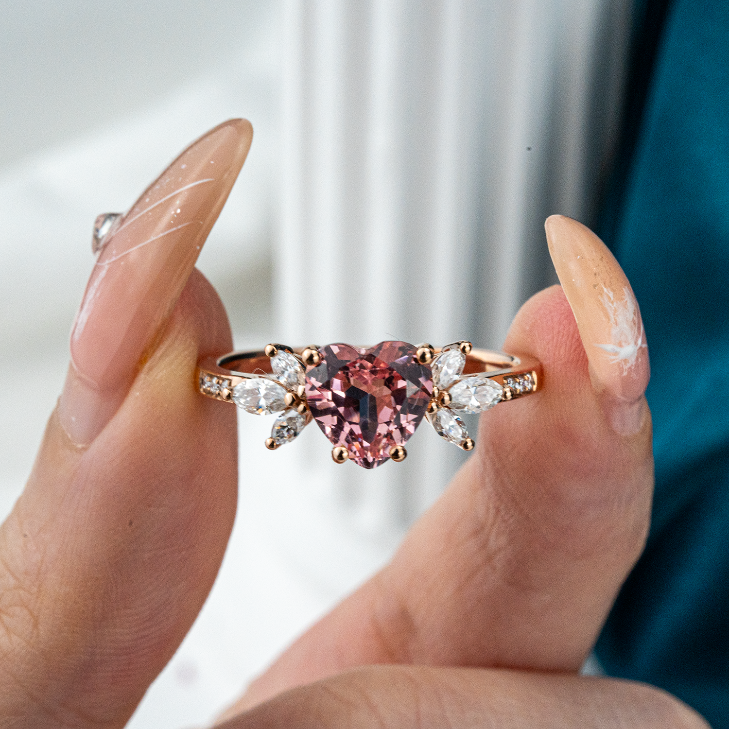 Exquisite Padparadscha Butterfly Moissanite Engagement Ring