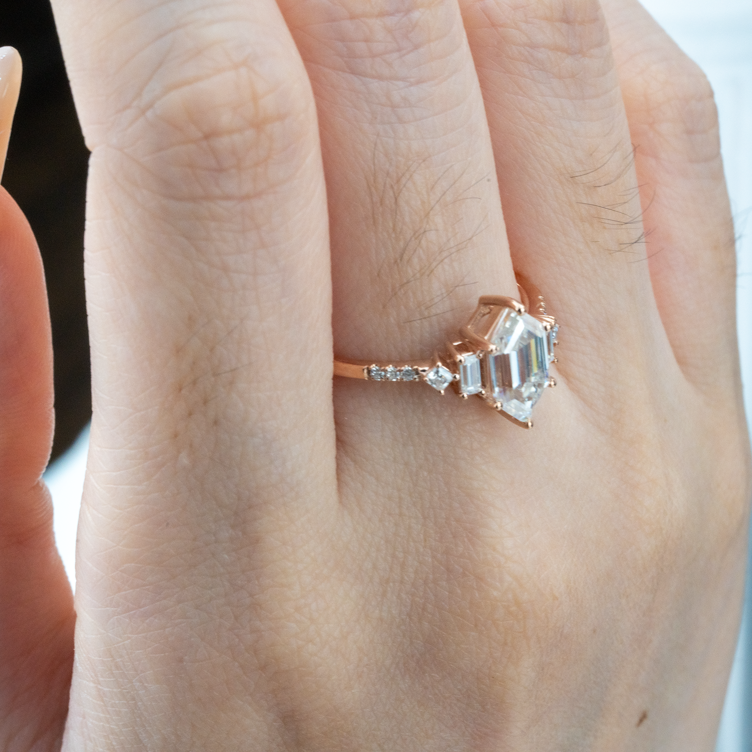 Long Hexagonal Moissanite Engagement Ring - Exquisite Diamond Alternative Jewelry