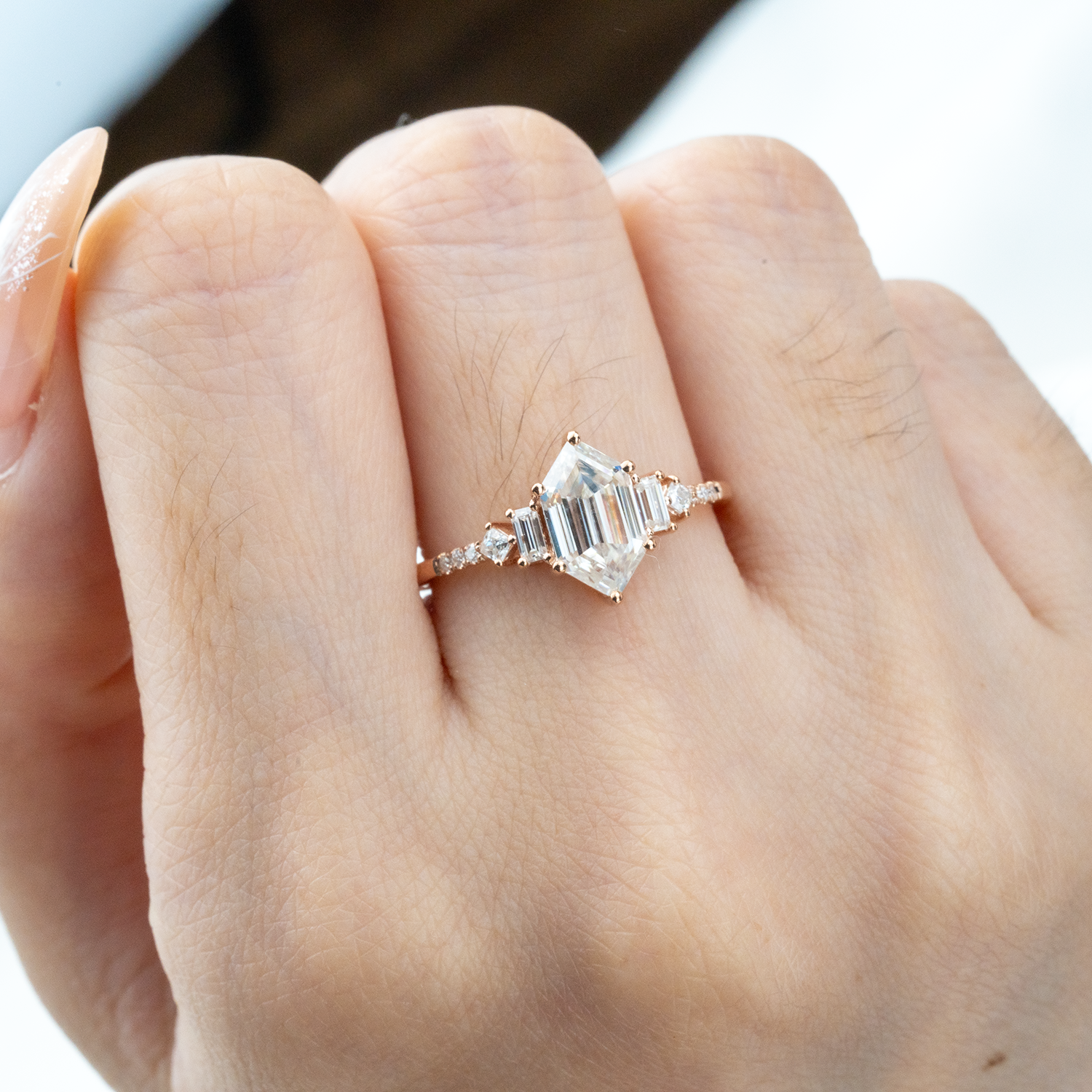 Long Hexagonal Moissanite Engagement Ring - Exquisite Diamond Alternative Jewelry