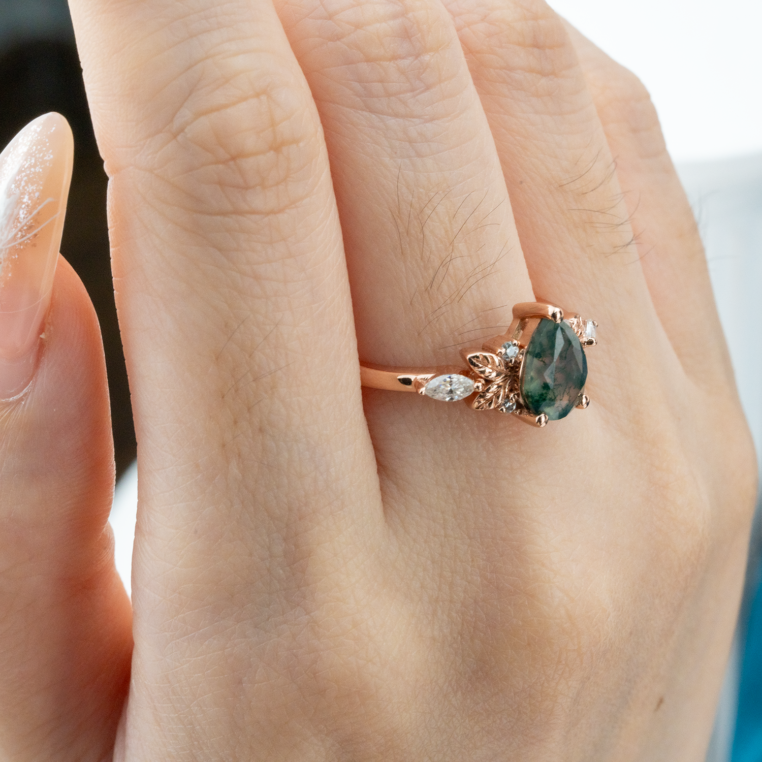 Handcrafted Unique Ring with Moissanite - Botanical Inspired Design
