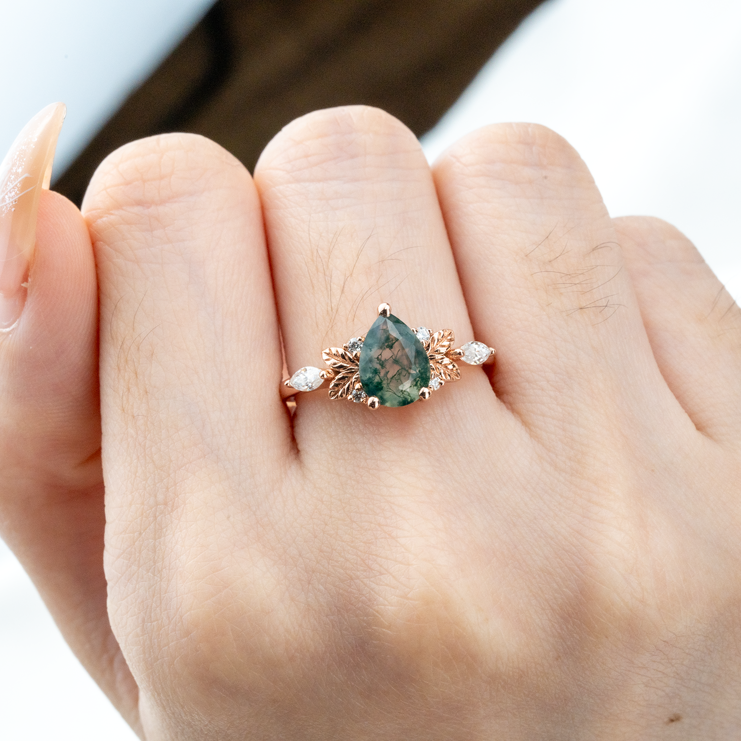 Handcrafted Unique Ring with Moissanite - Botanical Inspired Design