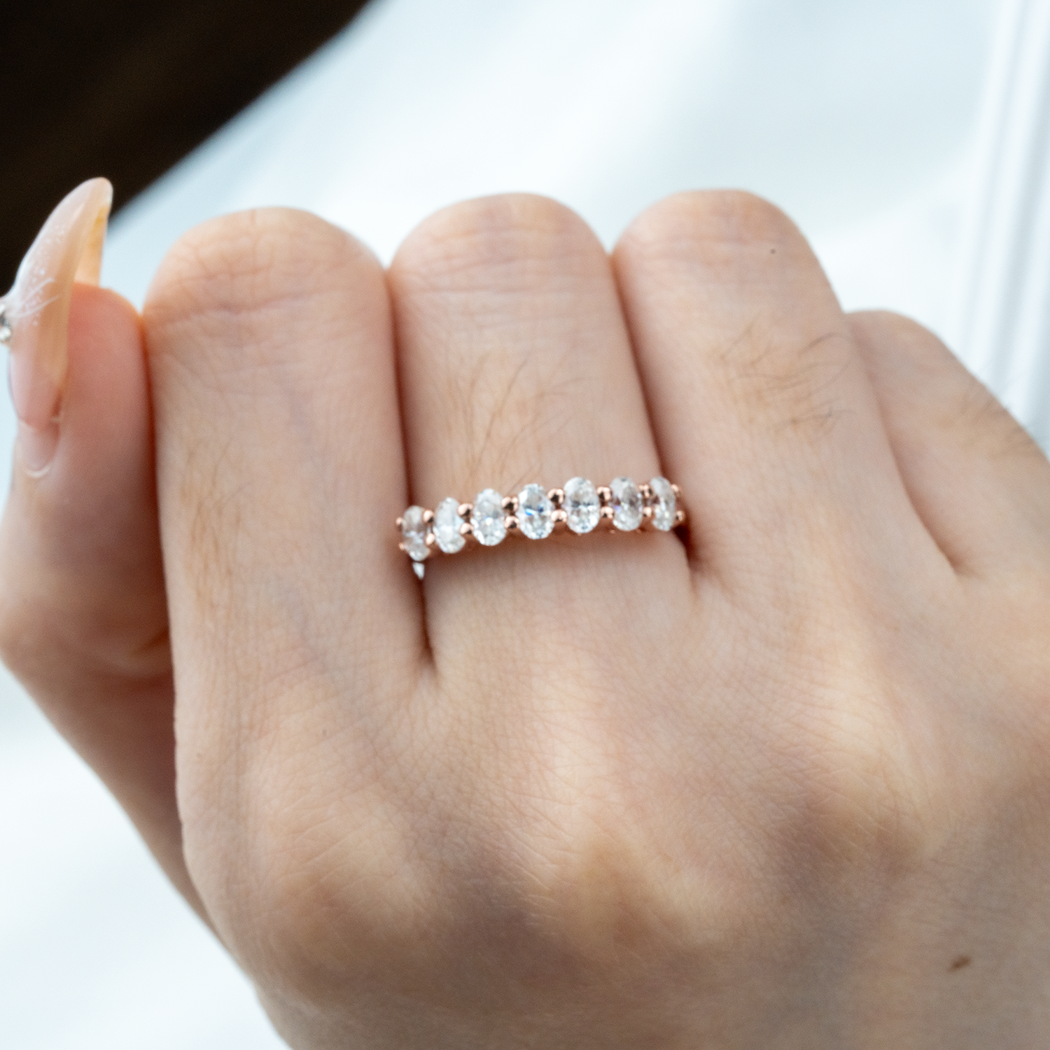 Oval Moissanite Band Wedding Ring - Unique design for sophisticated brides.