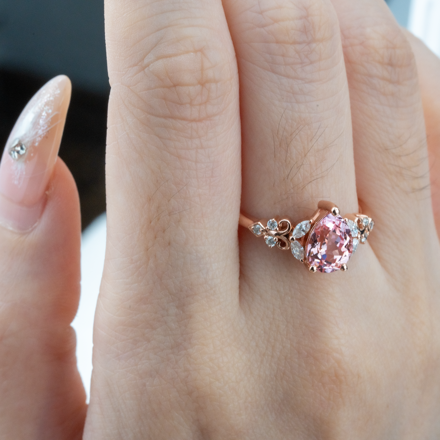 Rose Quartz Engagement Ring - Elegant, Gemstone, Jewelry