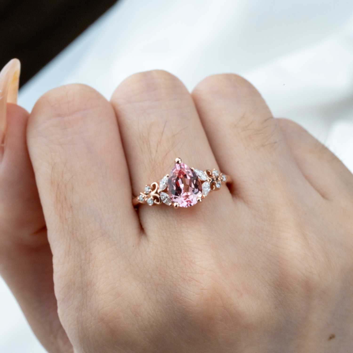 Rose Quartz Engagement Ring - Elegant, Gemstone, Jewelry