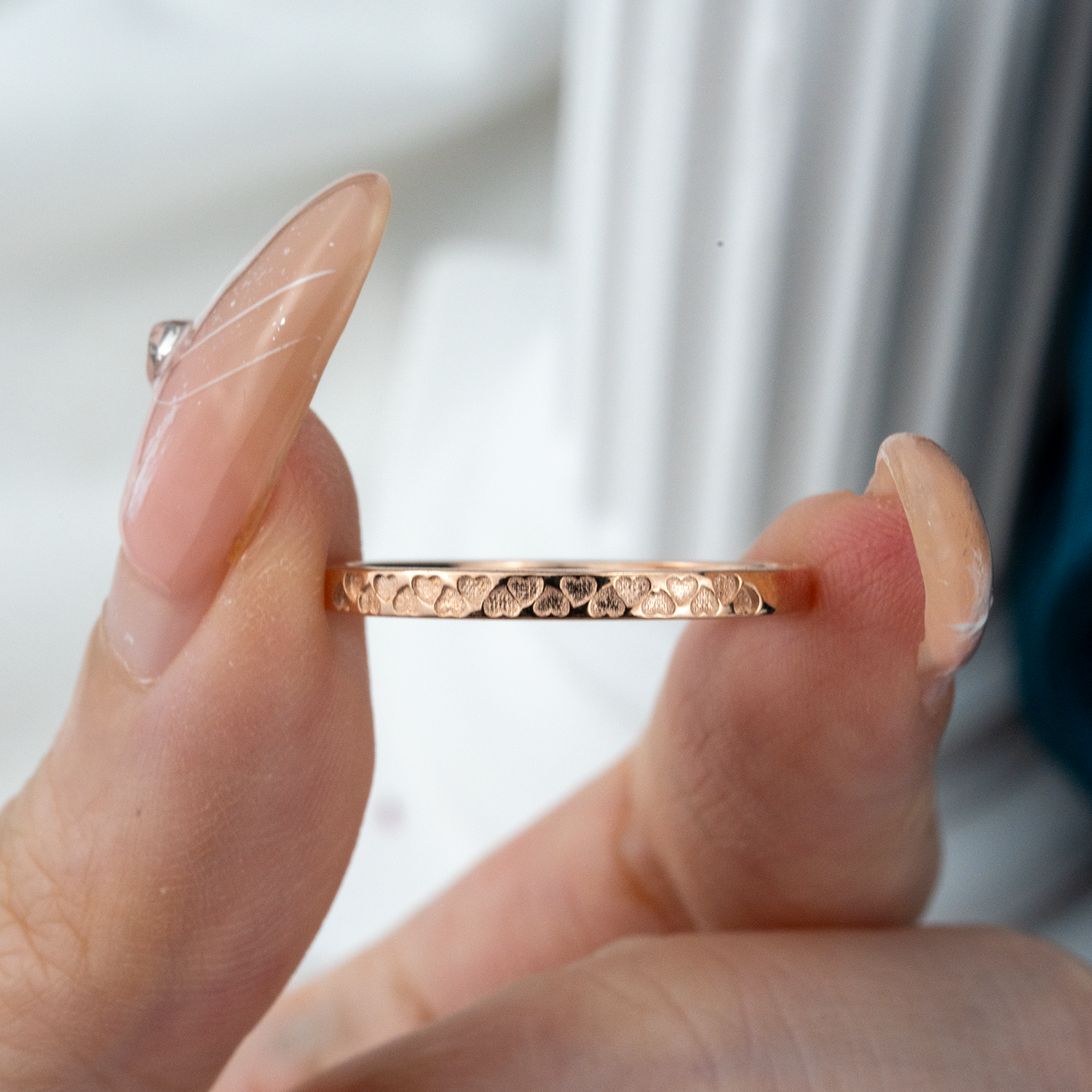 Textured Rose Gold Ring – Intricate Detailing, Unique Design, Handcrafted Beauty
