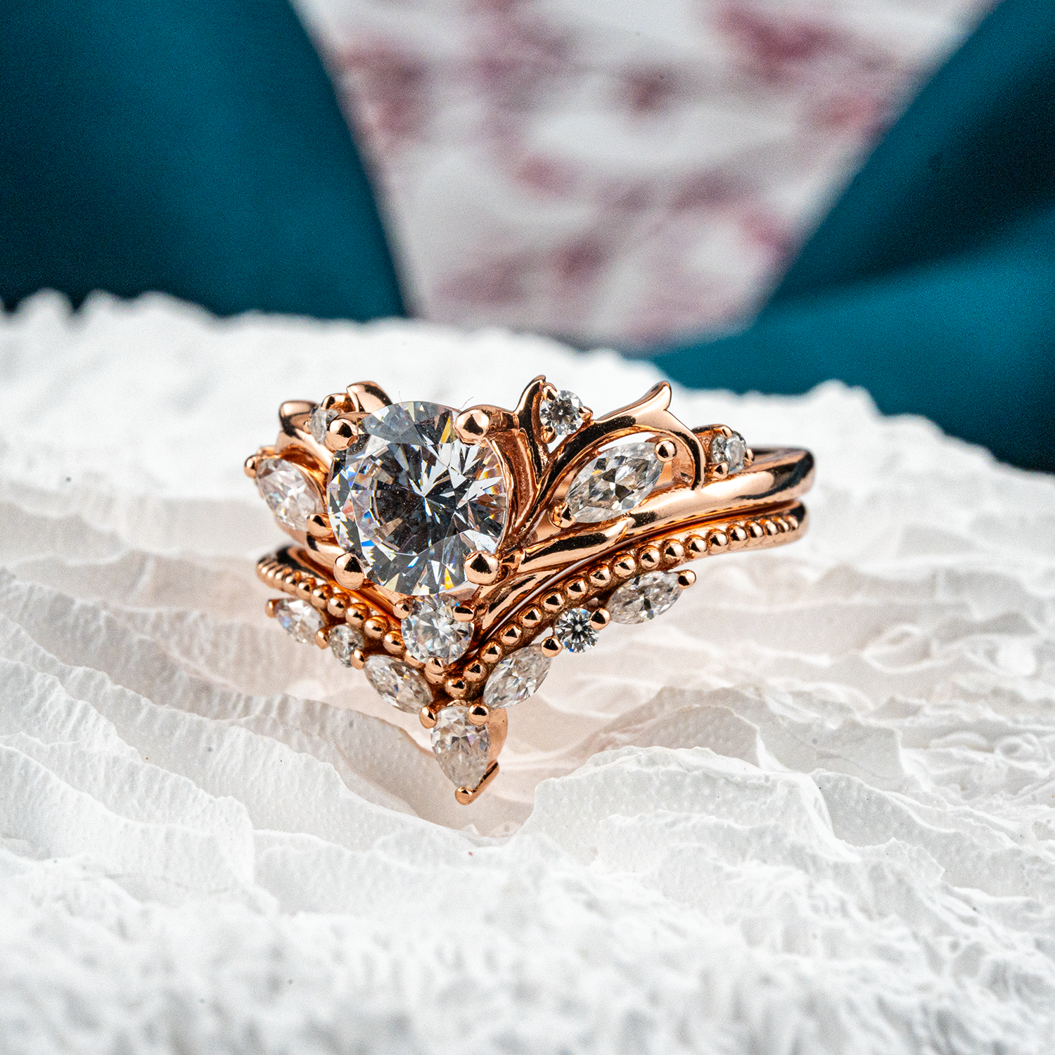 Luxurious Anniversary Ring Set with Rare Round Moissanite Gemstone