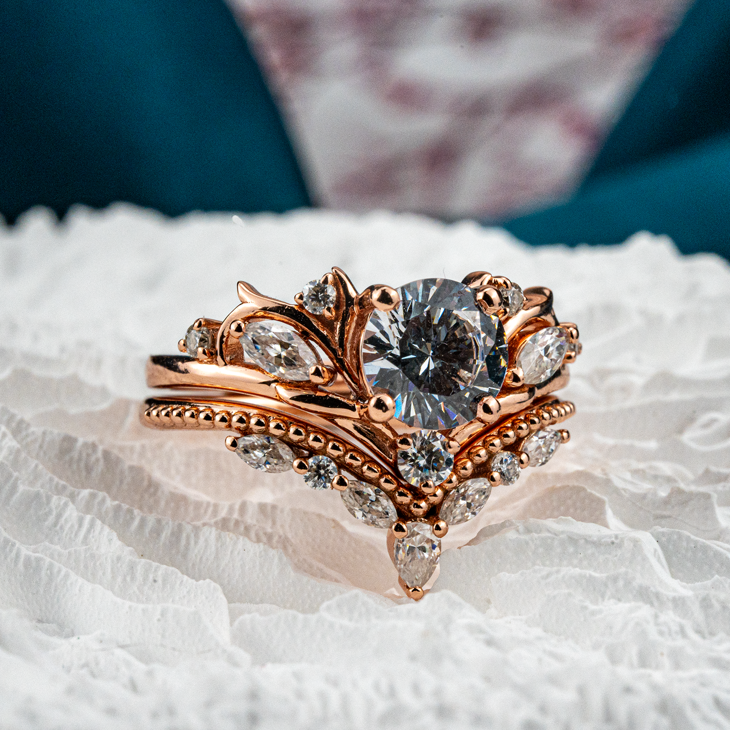 Luxurious Anniversary Ring Set with Rare Round Moissanite Gemstone