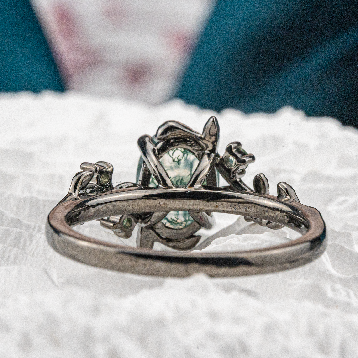 Oval Moss Agate Black Gold Ring - Elegant jewelry piece crafted with unique moss agate gemstone