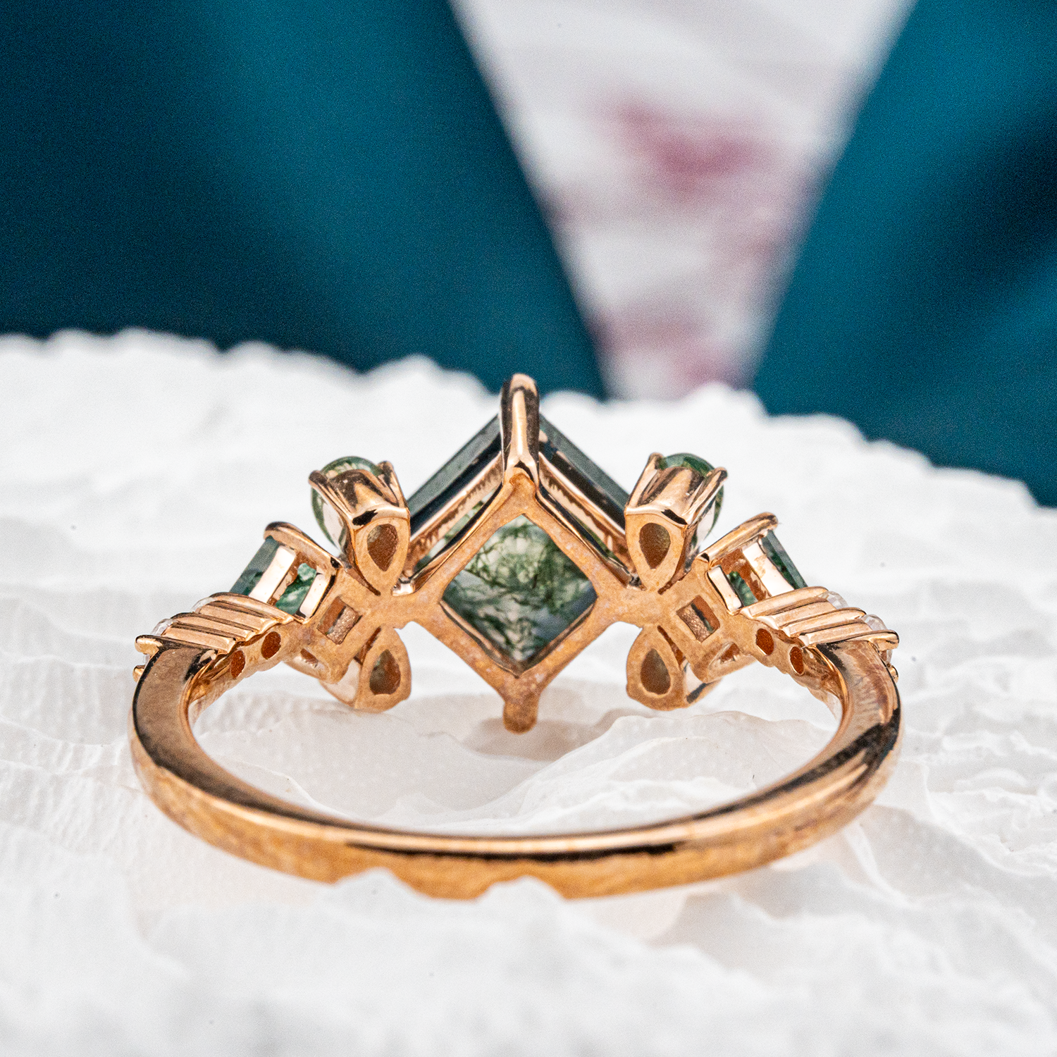 Princess Cut Moss Agate Wedding Ring - Elegant and timeless anniversary rings