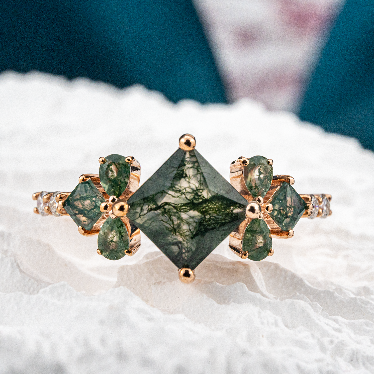 Princess Cut Moss Agate Wedding Ring - Elegant and timeless anniversary rings