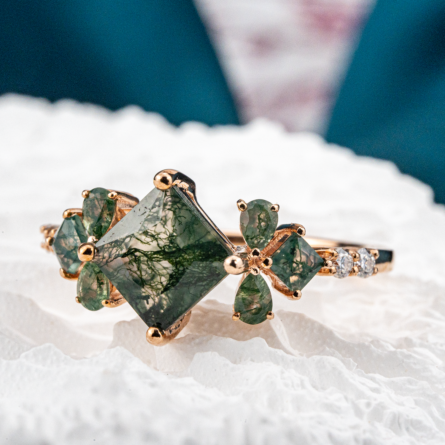 Princess Cut Moss Agate Wedding Ring - Elegant and timeless anniversary rings