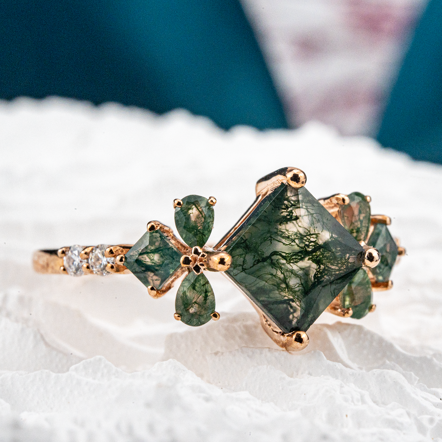 Princess Cut Moss Agate Wedding Ring - Elegant and timeless anniversary rings
