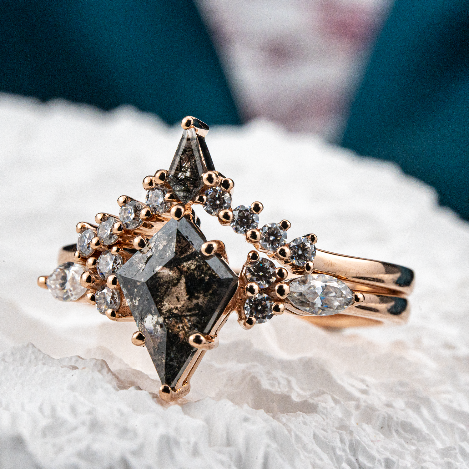 Rare Kite Cut Diamond Ring Set, Ideal for Those Seeking Unique Elegance