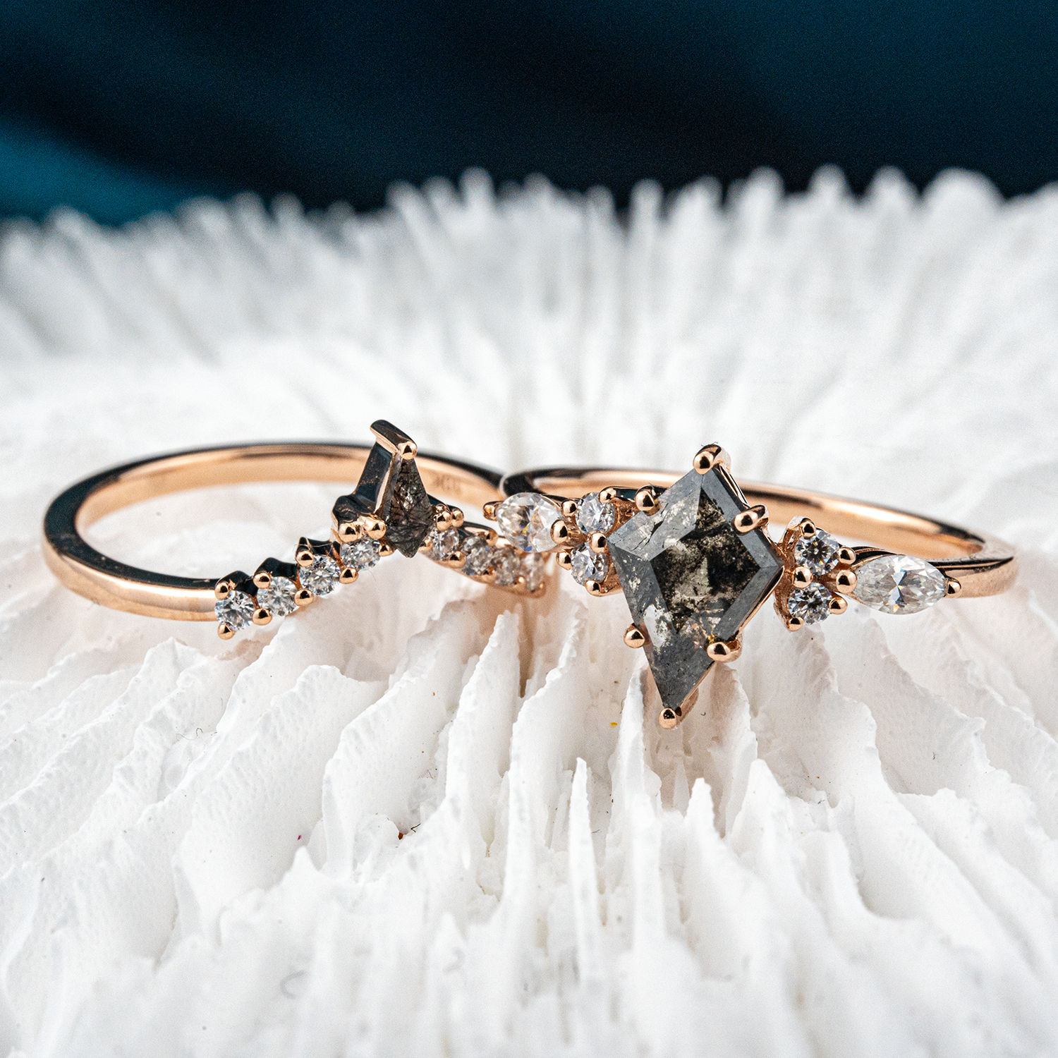 Rare Kite Cut Diamond Ring Set, Ideal for Those Seeking Unique Elegance