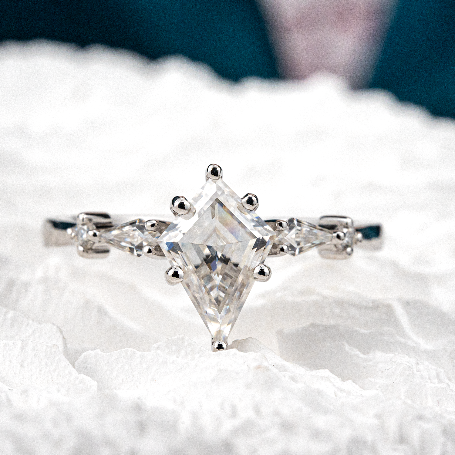 Luxurious White Gold Kite Moissanite Promise Ring for Engagement - Designer Jewelry