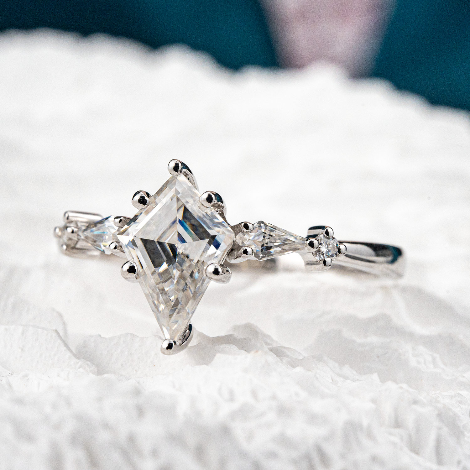 Luxurious White Gold Kite Moissanite Promise Ring for Engagement - Designer Jewelry