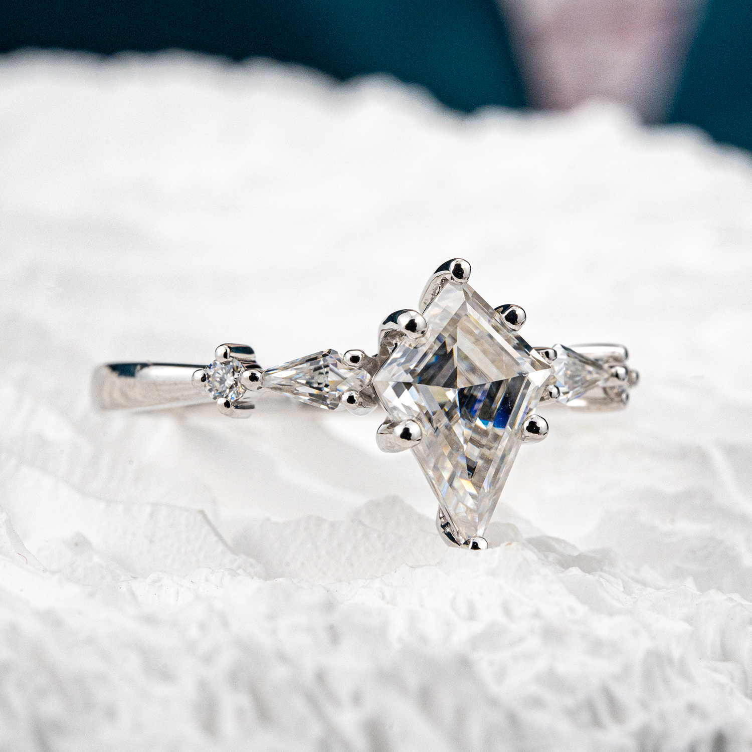 Luxurious White Gold Kite Moissanite Promise Ring for Engagement - Designer Jewelry