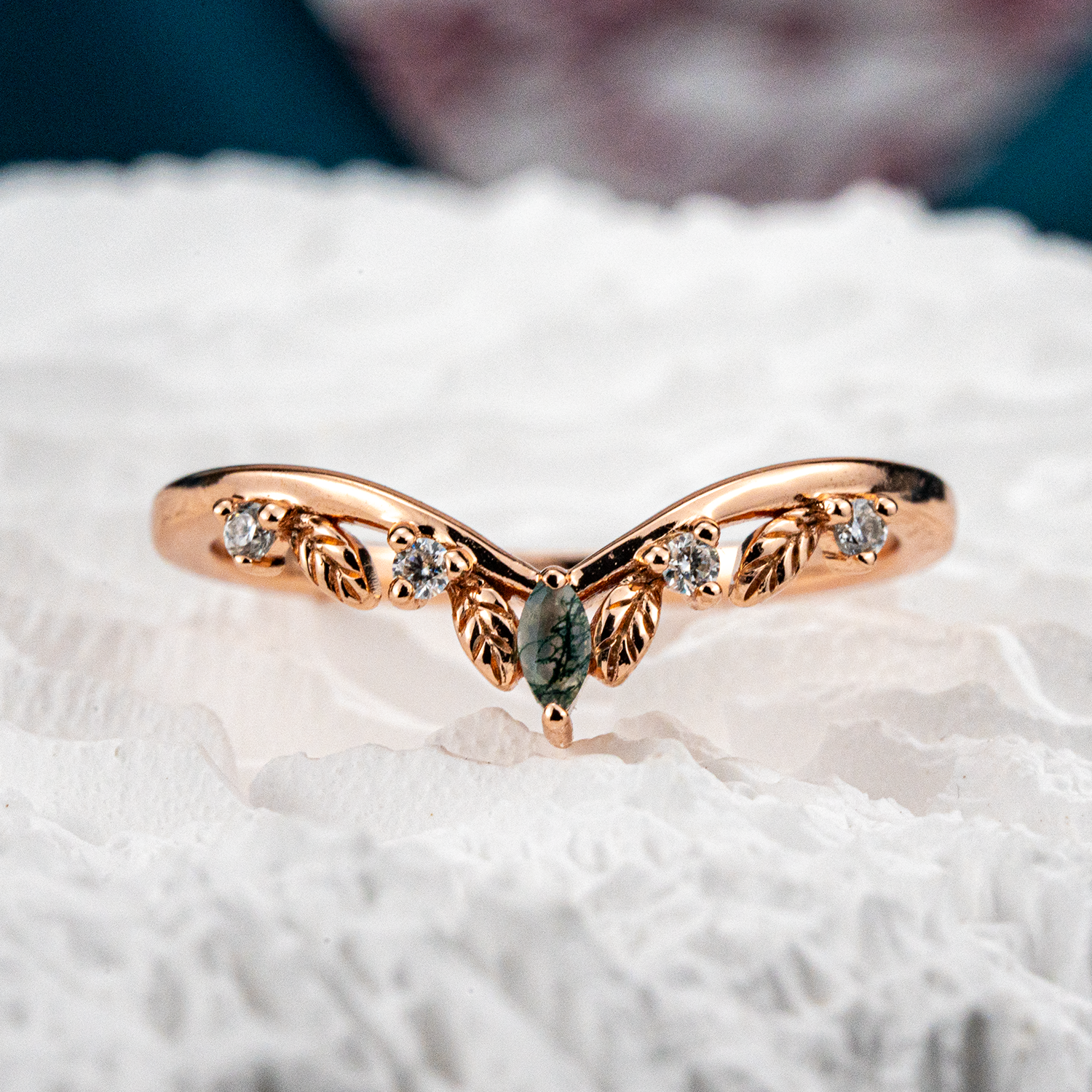 Exquisite Long Hexagon Moss Agate Ring - Luxury Jewelry for Sophisticated Style
