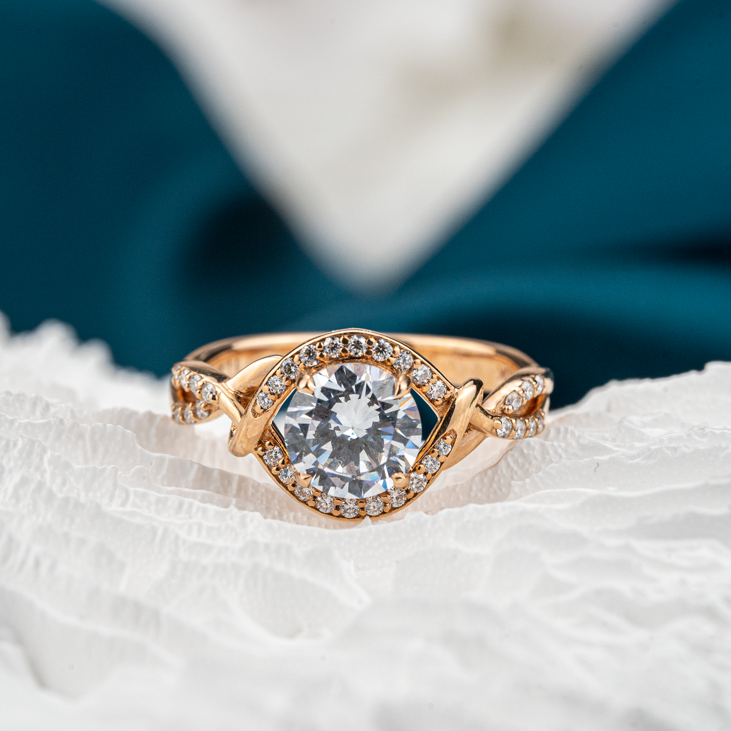 Moissanite round ring in rose gold setting for elegant style