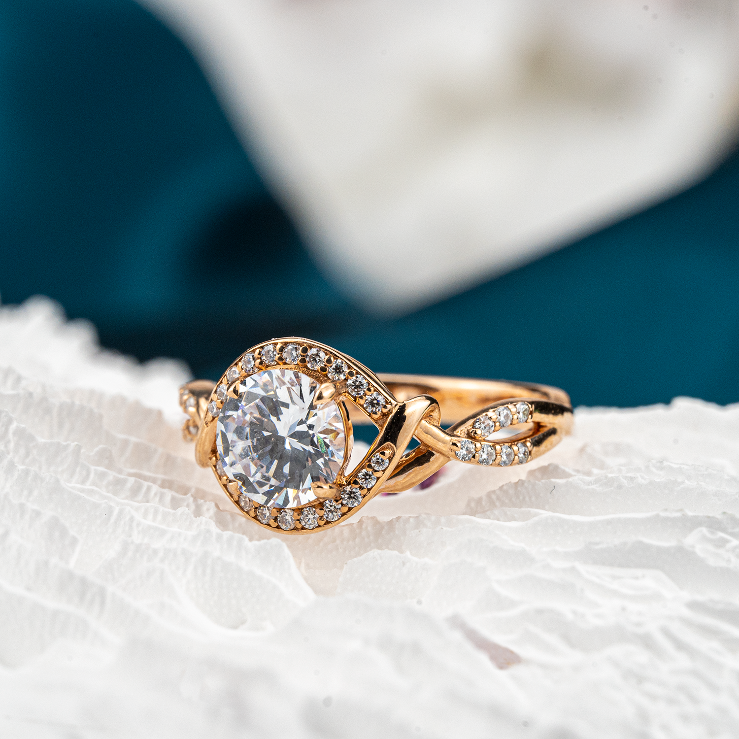 Moissanite round ring in rose gold setting for elegant style