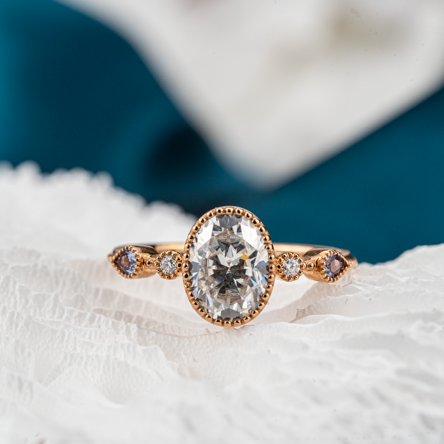 Classic Oval Cut Moissanite Engagement Rose Gold Ring.