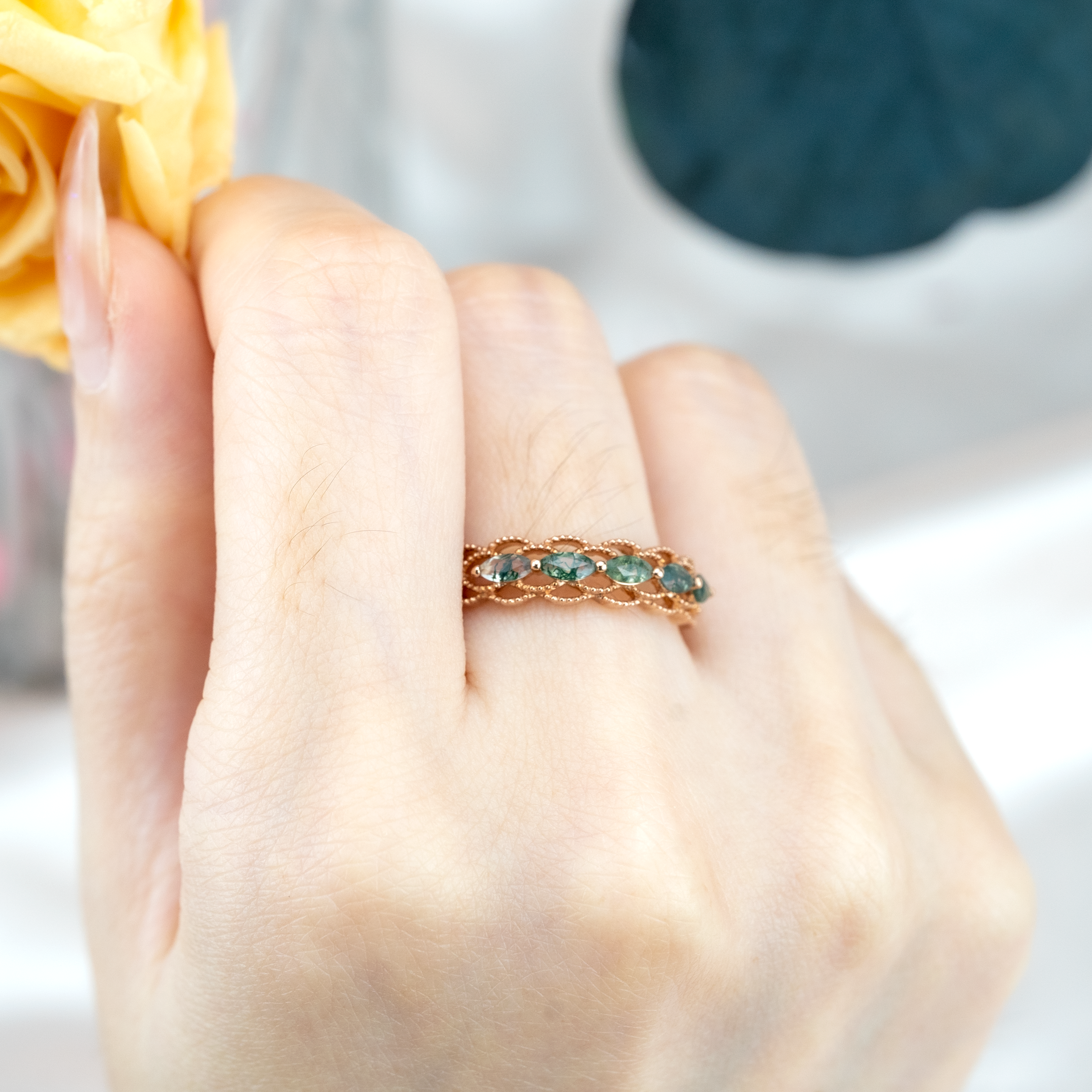 Nature Inspired Moss Agate Jewelry Band, a stunning piece to enhance your natural look