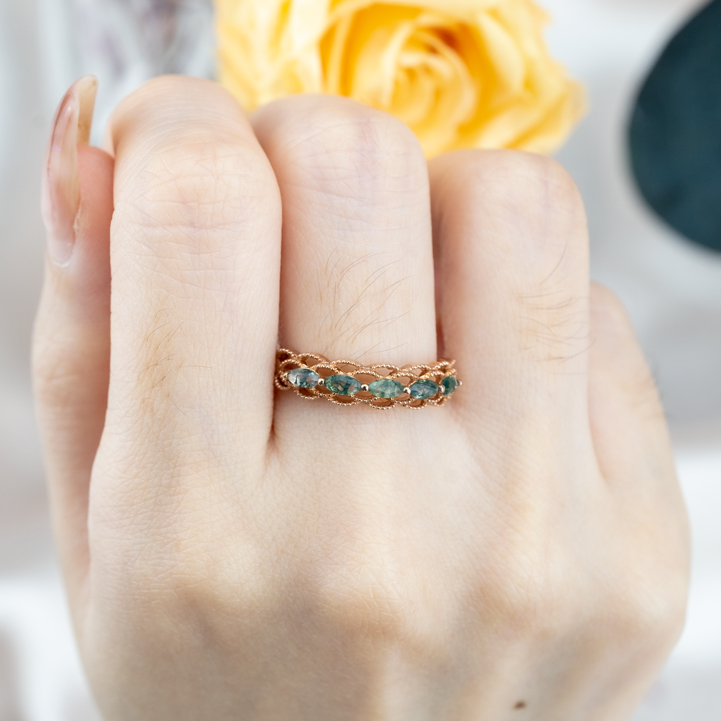 Nature Inspired Moss Agate Jewelry Band, a stunning piece to enhance your natural look