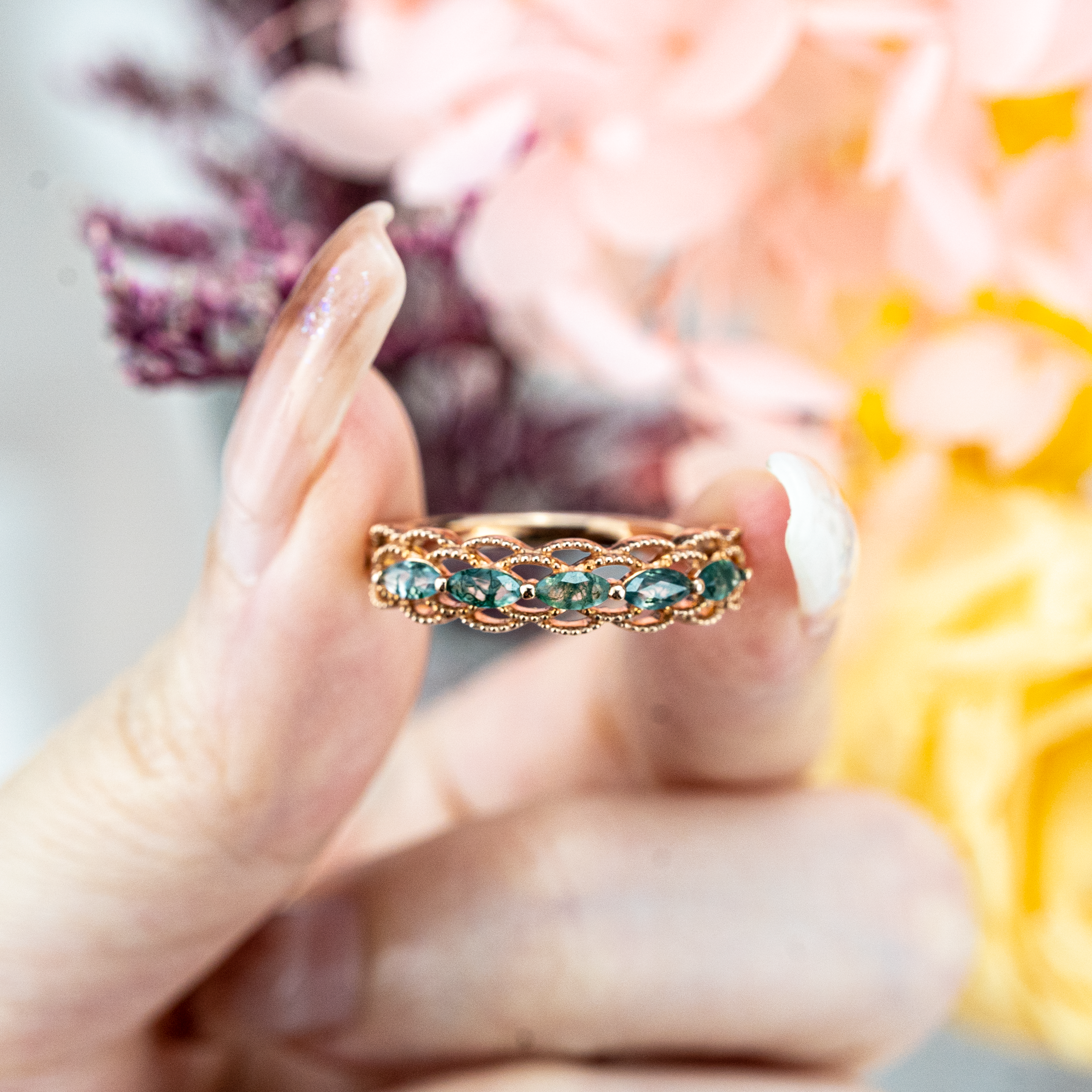 Nature Inspired Moss Agate Jewelry Band, a stunning piece to enhance your natural look
