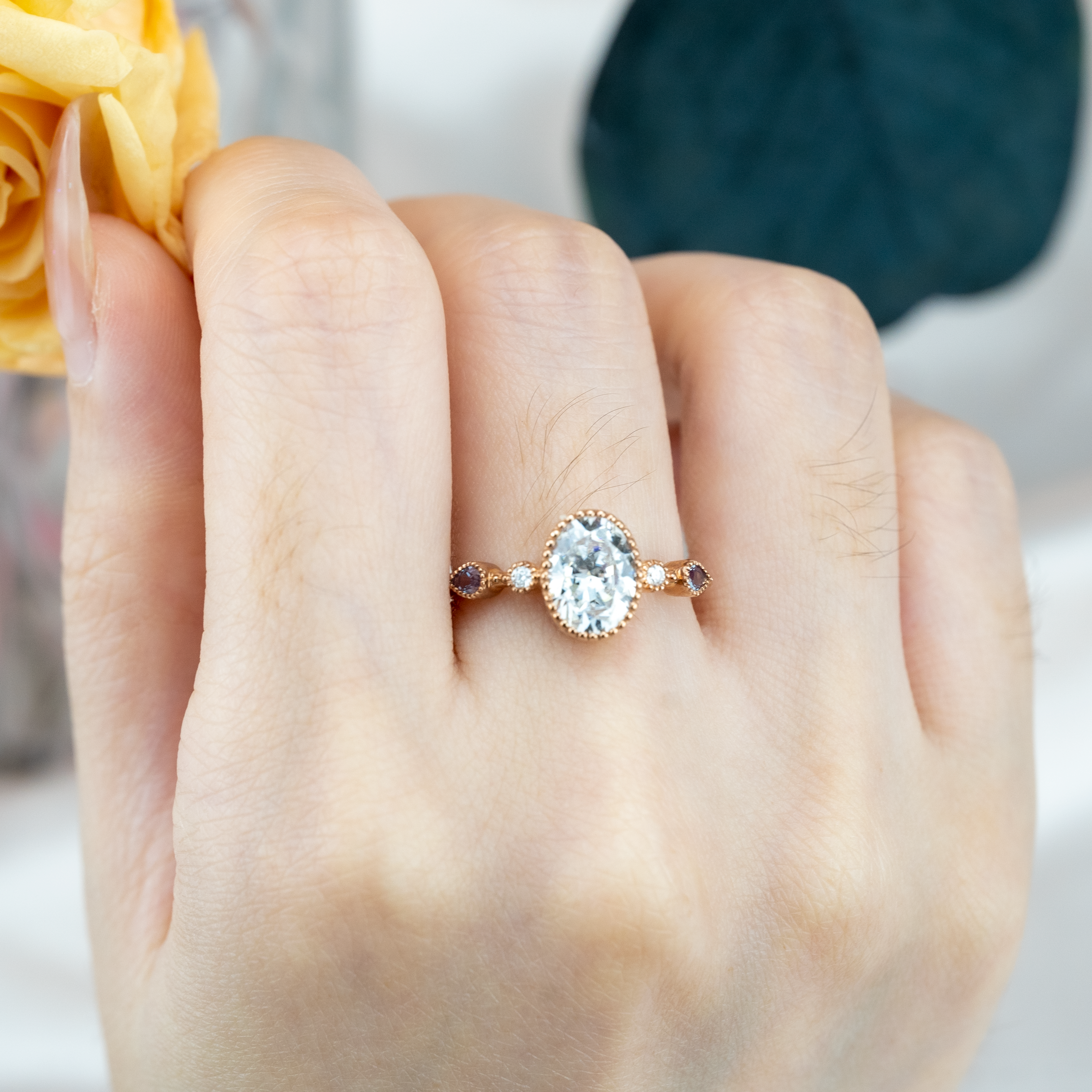 Classic Oval Cut Moissanite Engagement Rose Gold Ring.