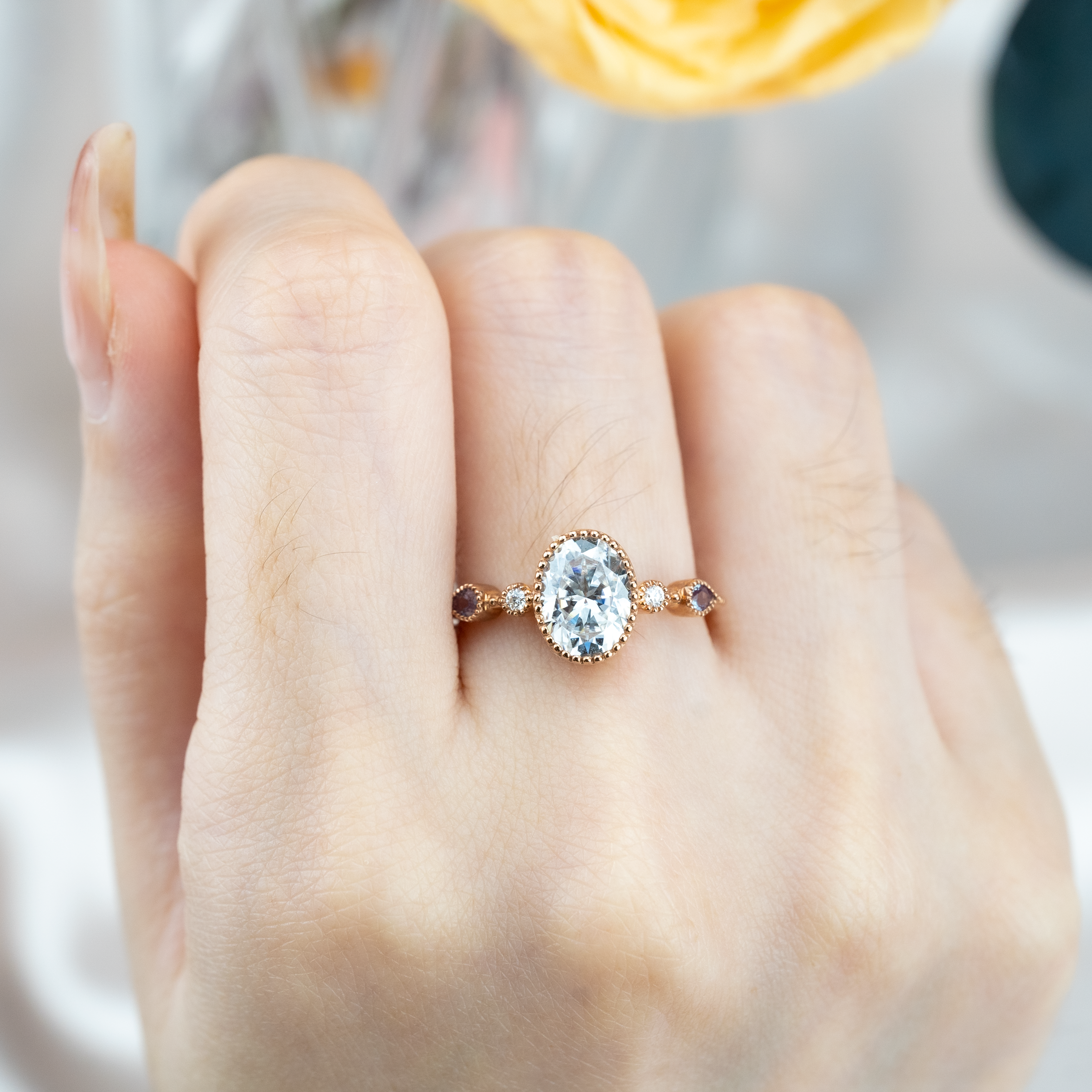 Classic Oval Cut Moissanite Engagement Rose Gold Ring.