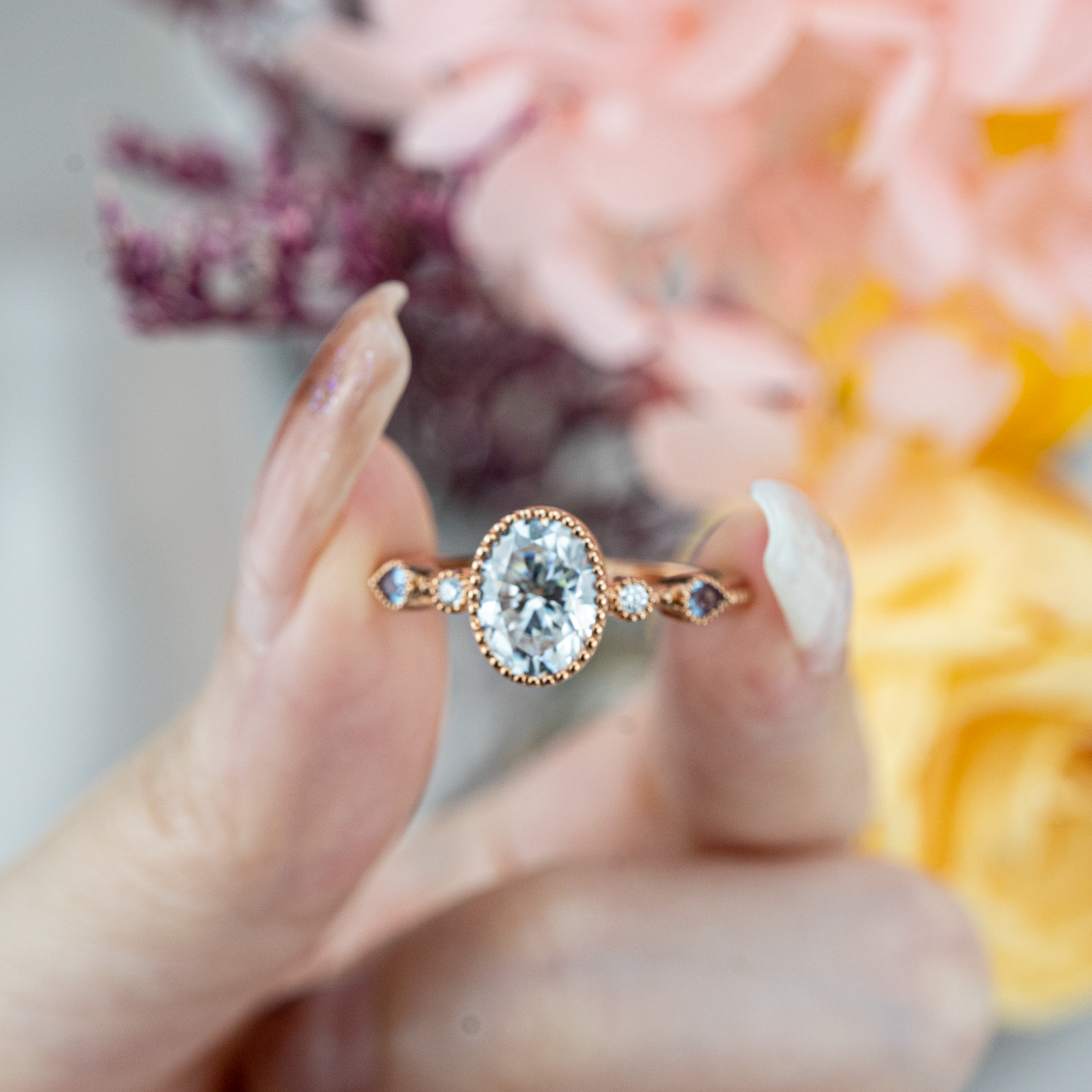 Classic Oval Cut Moissanite Engagement Rose Gold Ring.