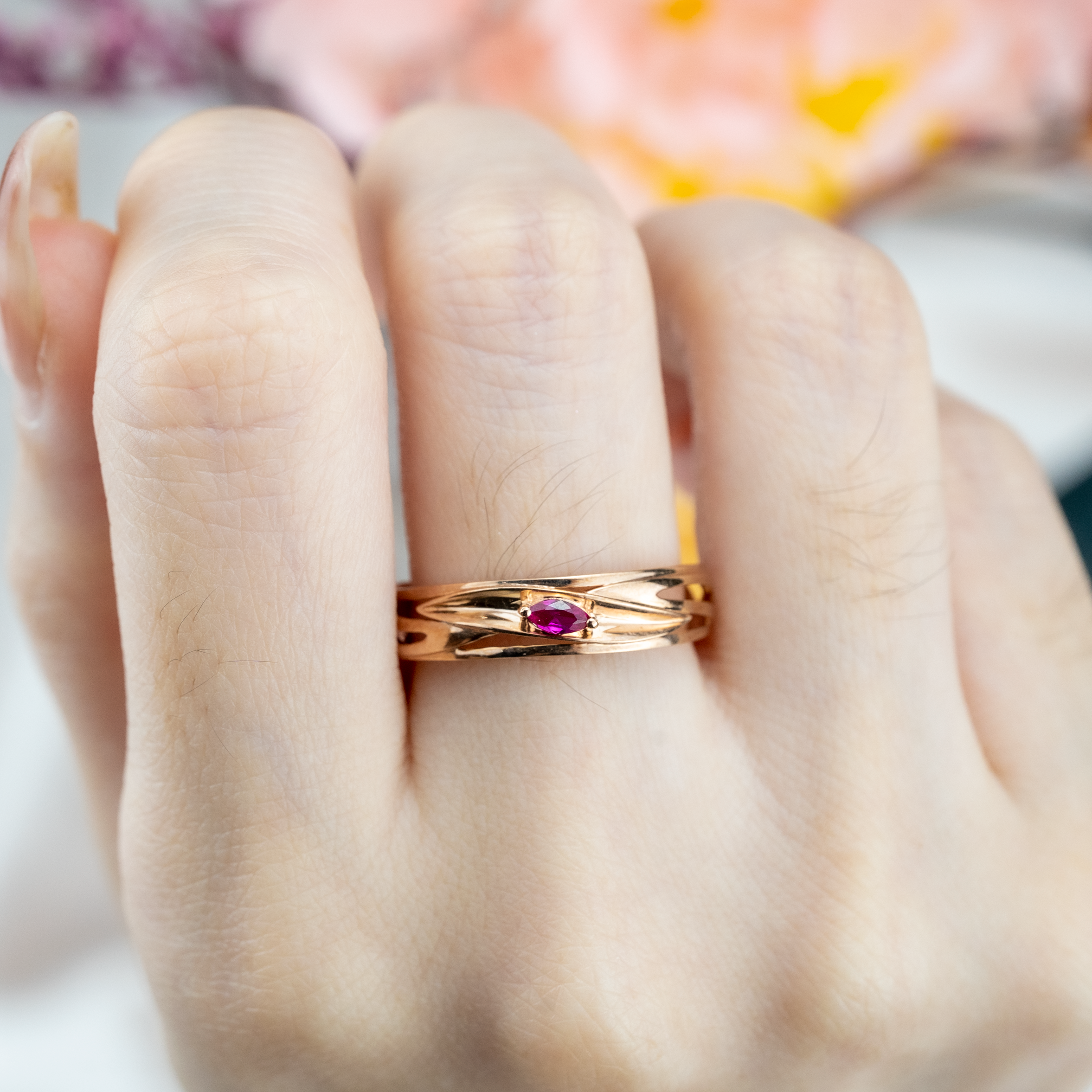 Handcrafted simplicity: Ruby band exemplifying minimalist design