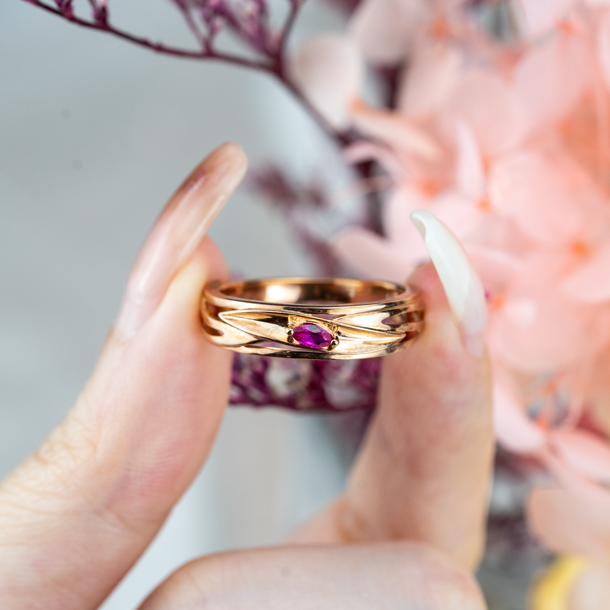 Handcrafted simplicity: Ruby band exemplifying minimalist design