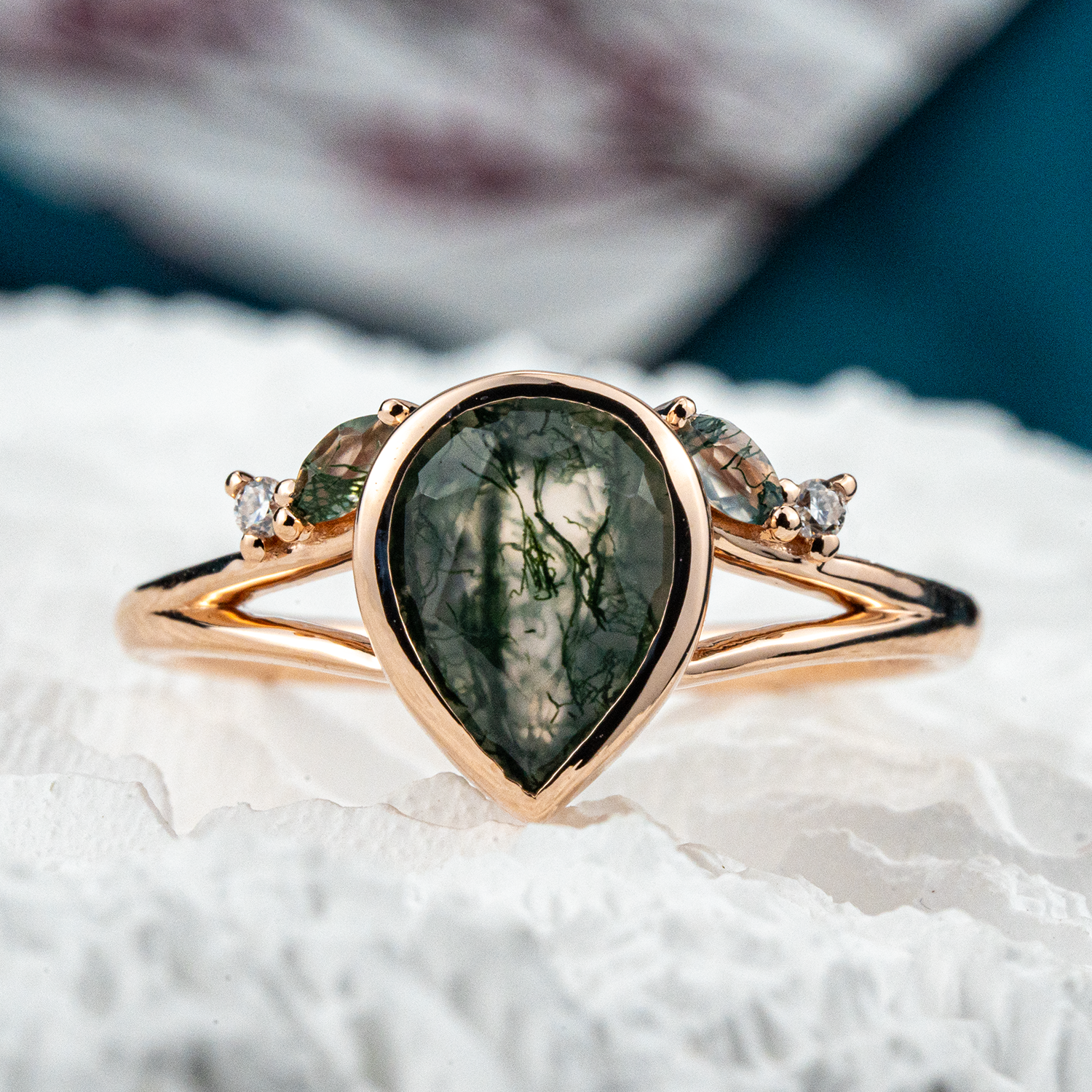Pear Moss Agate Ring - Handcrafted Leaf Design Jewelry for Unique Style