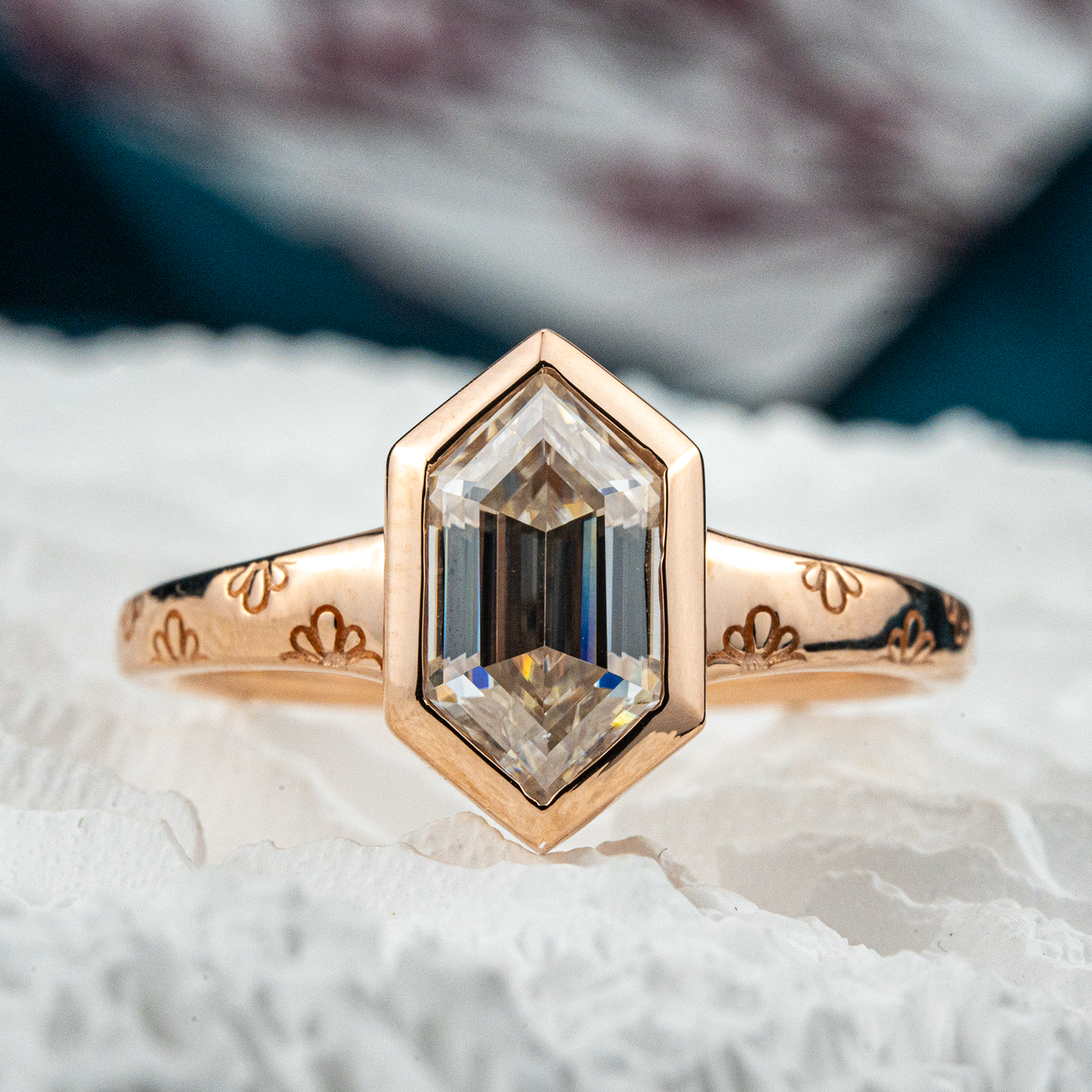 Minimalist hexagonal Moissanite ring - elegant, modern design for stylish engagement