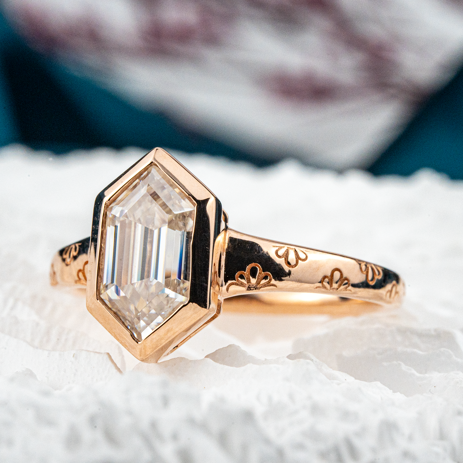 Minimalist hexagonal Moissanite ring - elegant, modern design for stylish engagement