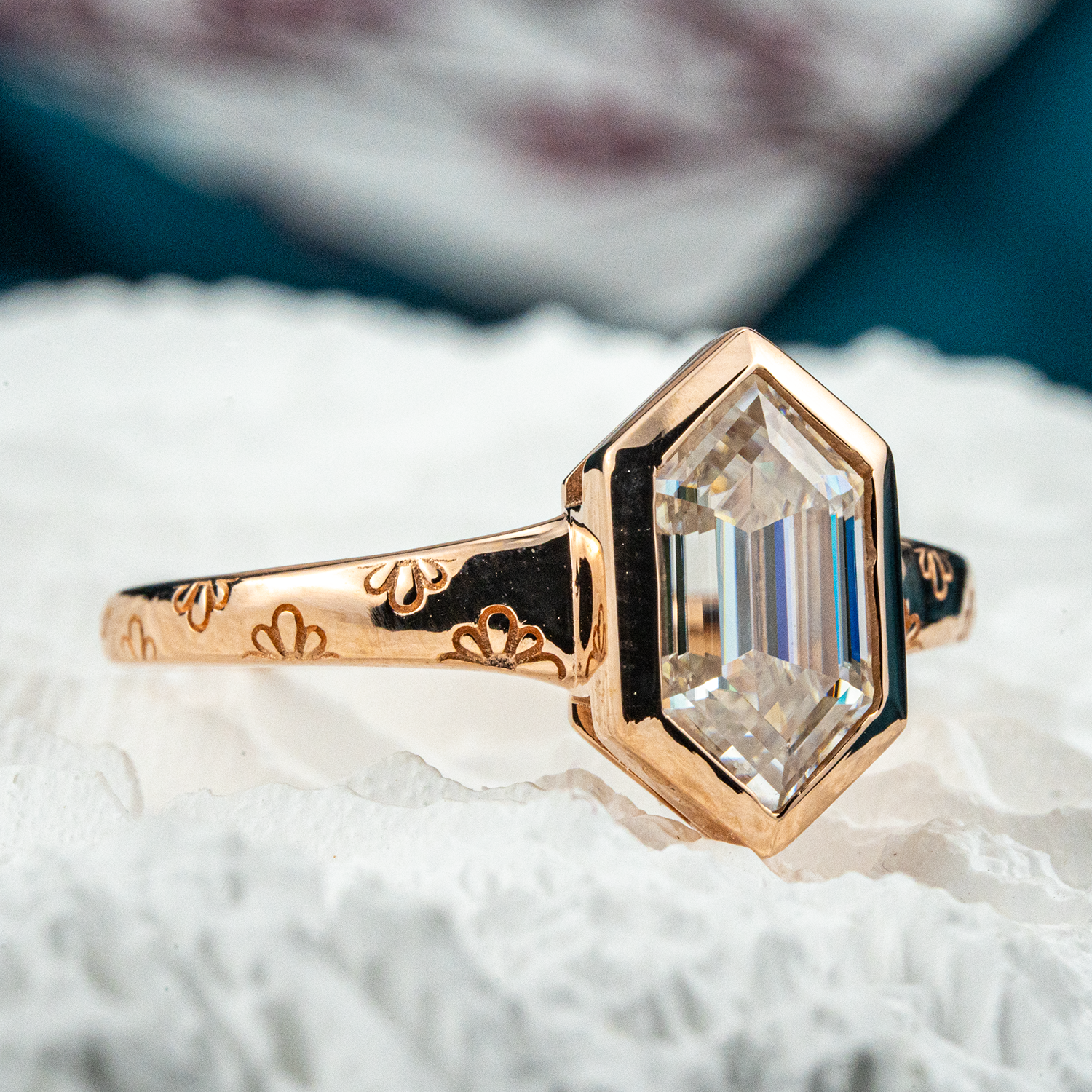 Minimalist hexagonal Moissanite ring - elegant, modern design for stylish engagement