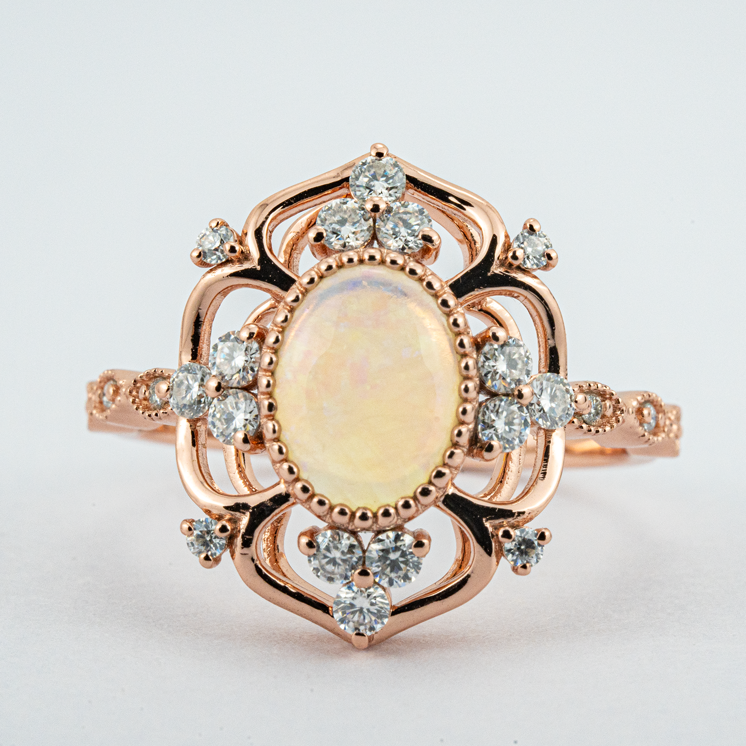 Natural Opal Gold Ring With Moissanite.